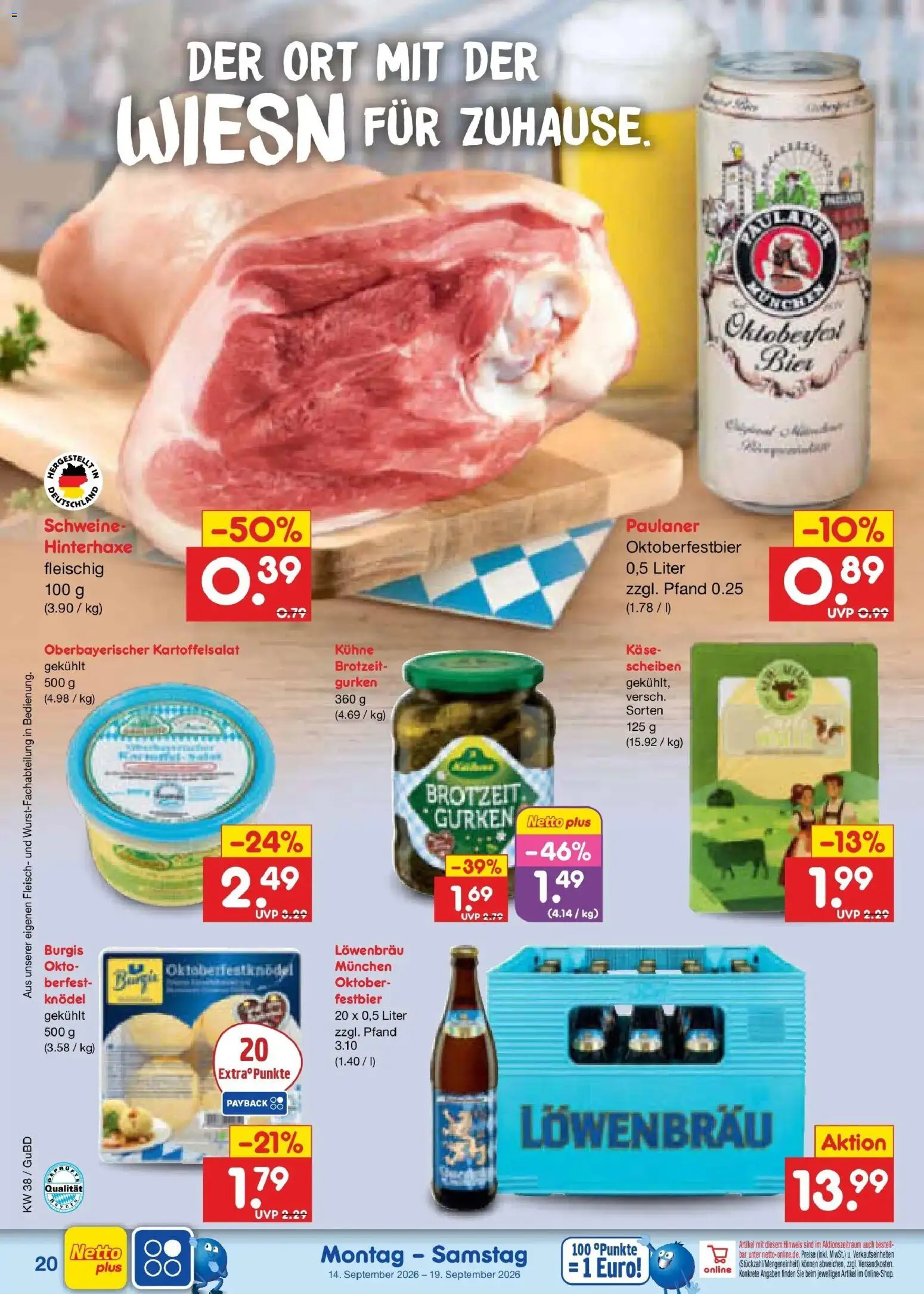 Netto Marken-Discount Prospekt Augustusburg – gültig ab 14.09.2026 | Seite: 30 | Produkte: Käse, Fleisch, Gurken, Paulaner