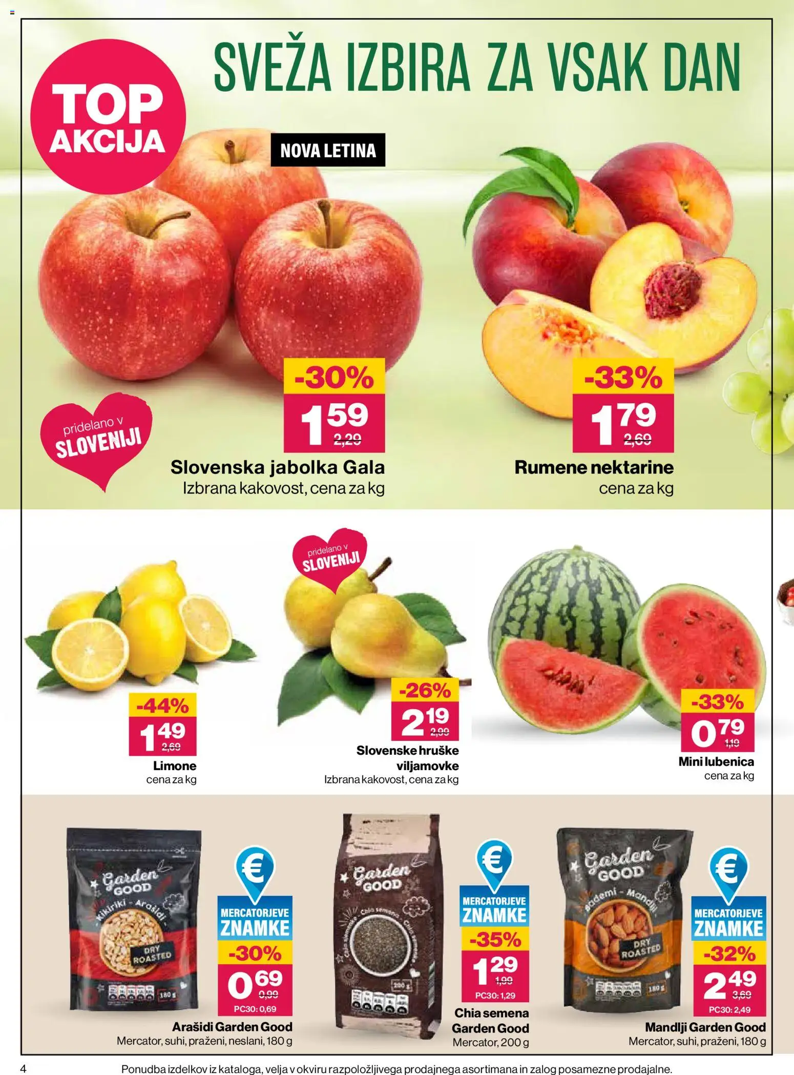 Novi Mercator katalog ponudbe – veljaven od 20.08.2026 | Stran: 4 | Izdelki: Lubenica, Arašidi, Jabolka, Nektarine