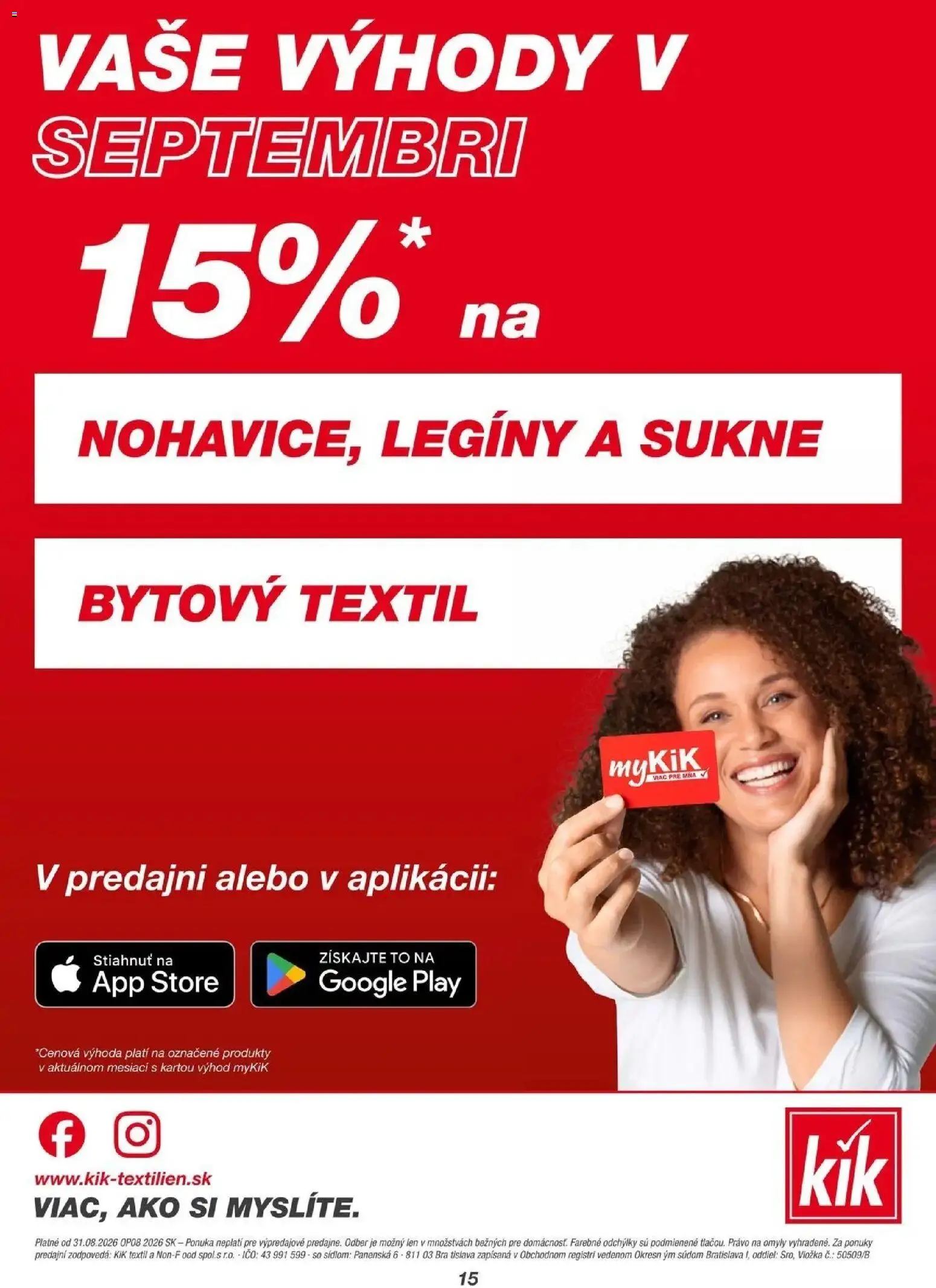 Kik - KiK leták platný do 06.09.2026 od 28.08.2026 → Aktuálny textil výpredaj online | Strana: 15 | Produkty: Sukne, Legíny
