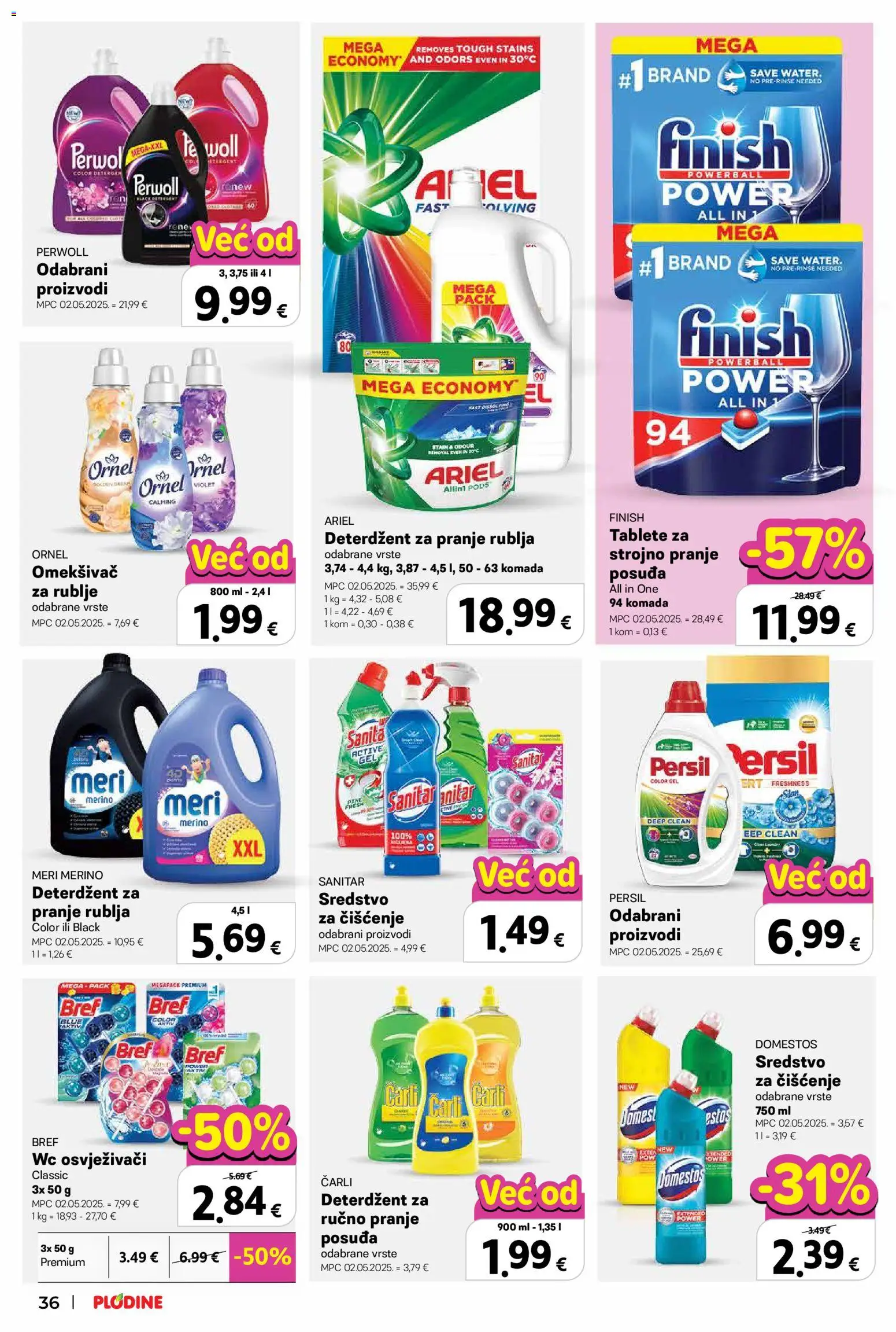 Plodine katalog | vrijedi od 27.05.2026 | Stranica: 36 | Proizvodi: Deterdžent, Domestos, Perwoll, Ariel