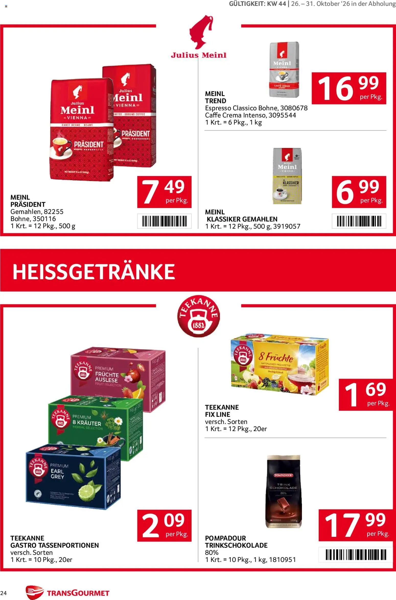 Transgourmet Abhol Aktion gültig ab 26.10.2026 | Seite: 24 | Produkte: Schokolade