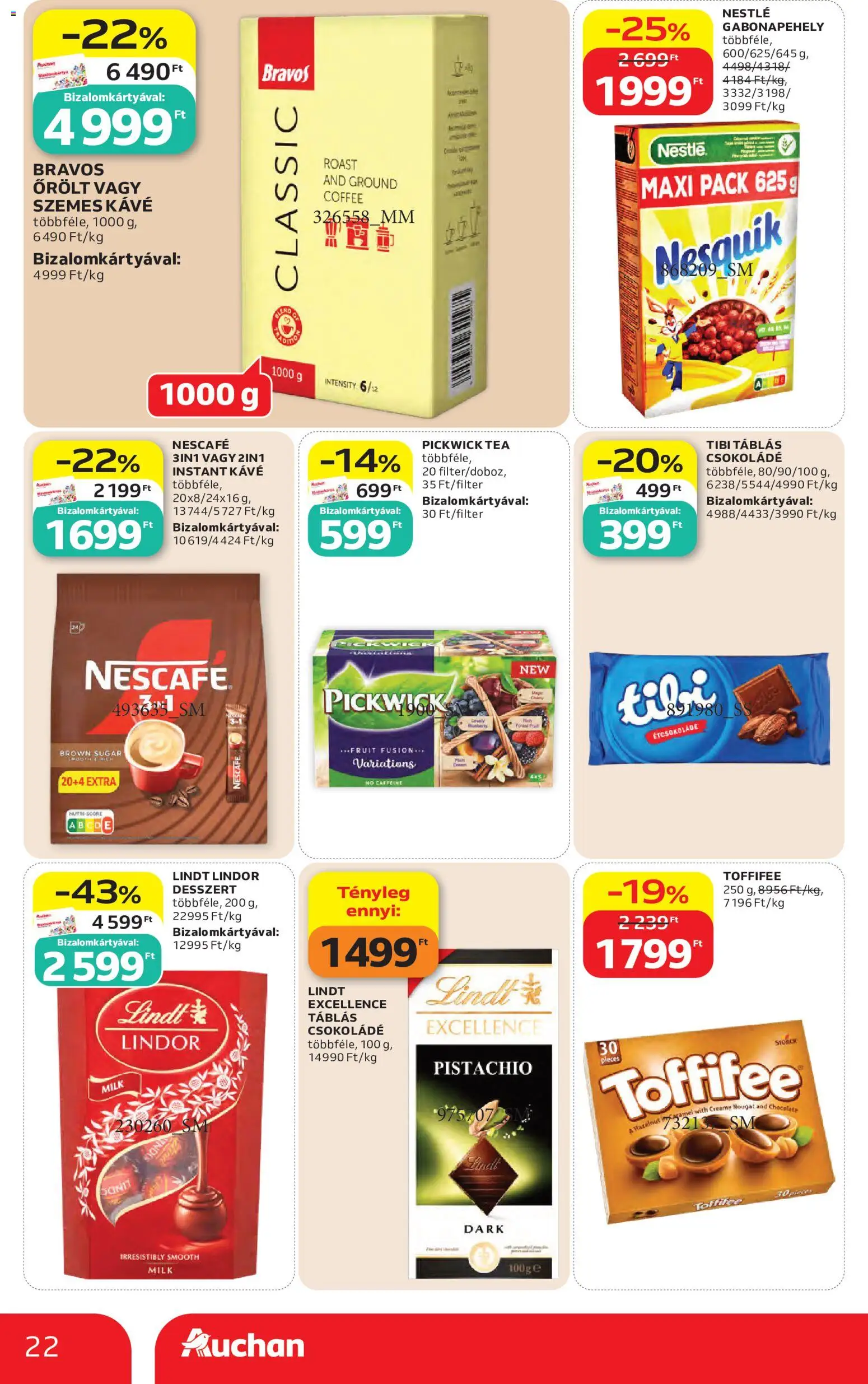 Auchan akciós ujság - amely érvényes a következő dátumtól: 04.06.2026 | Oldal: 22 | Termékek: Nescafé, Nesquik, Tea, Szemes kávé