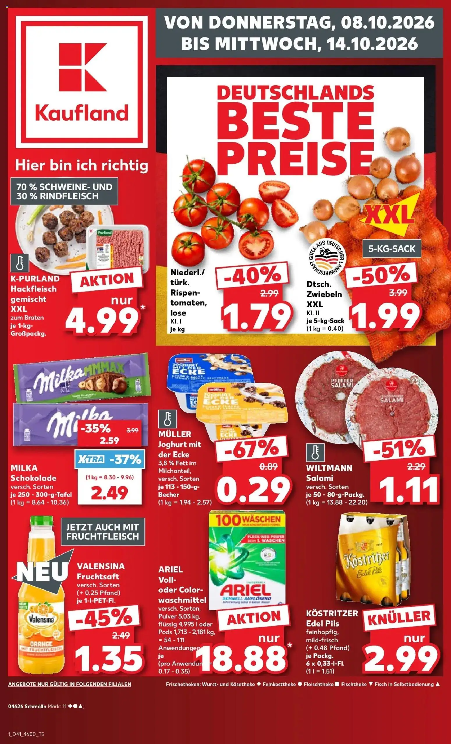 Kaufland Prospekt Schmölln – gültig ab 08.10.2026 | Seite: 1 | Produkte: Milka, Fisch, Wurst, Salami