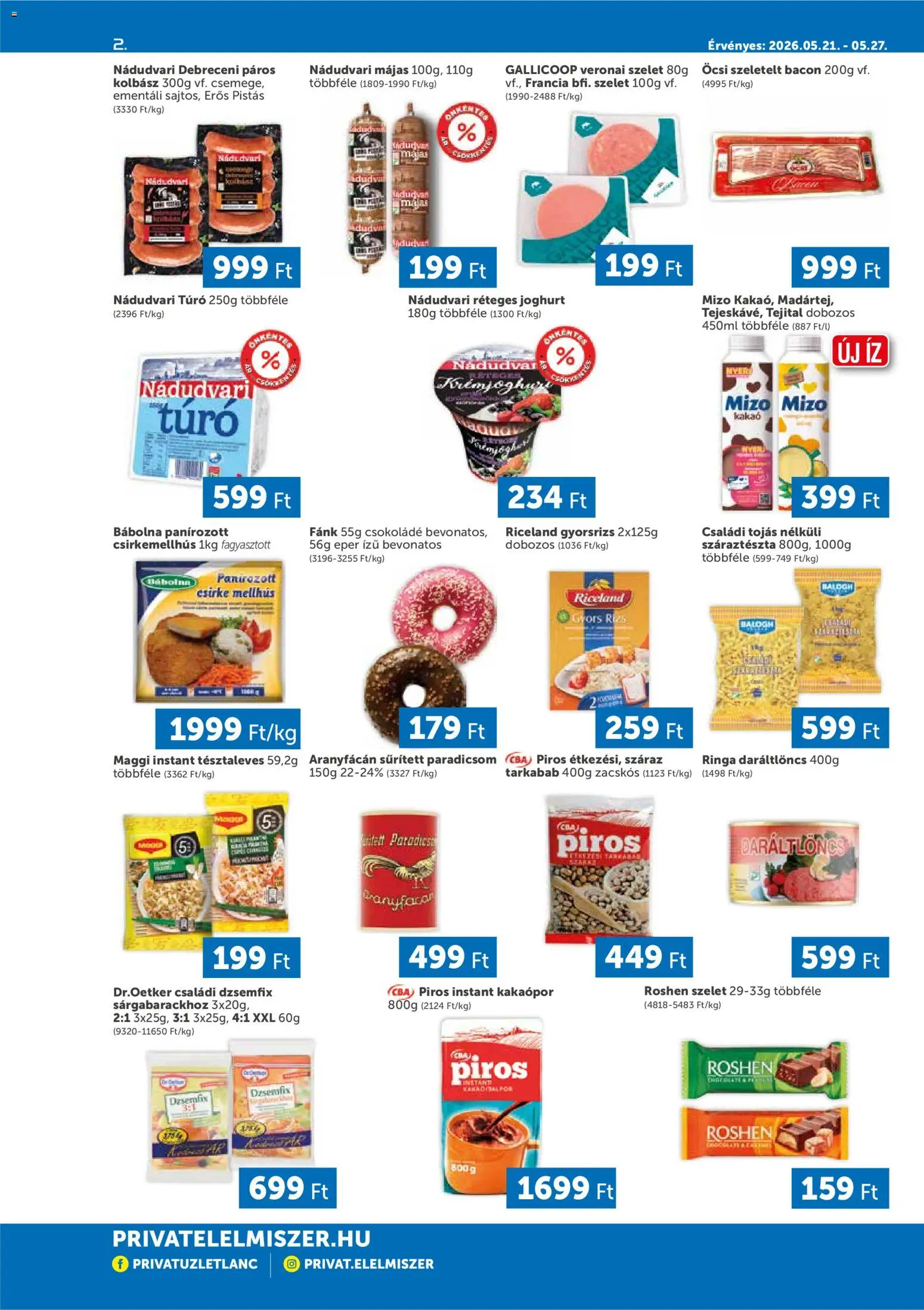 PRIVÁT akciós ujság - amely érvényes a következő dátumtól: 21.05.2026 | Oldal: 2 | Termékek: Fánk, Maggi, Tojás, Rizs