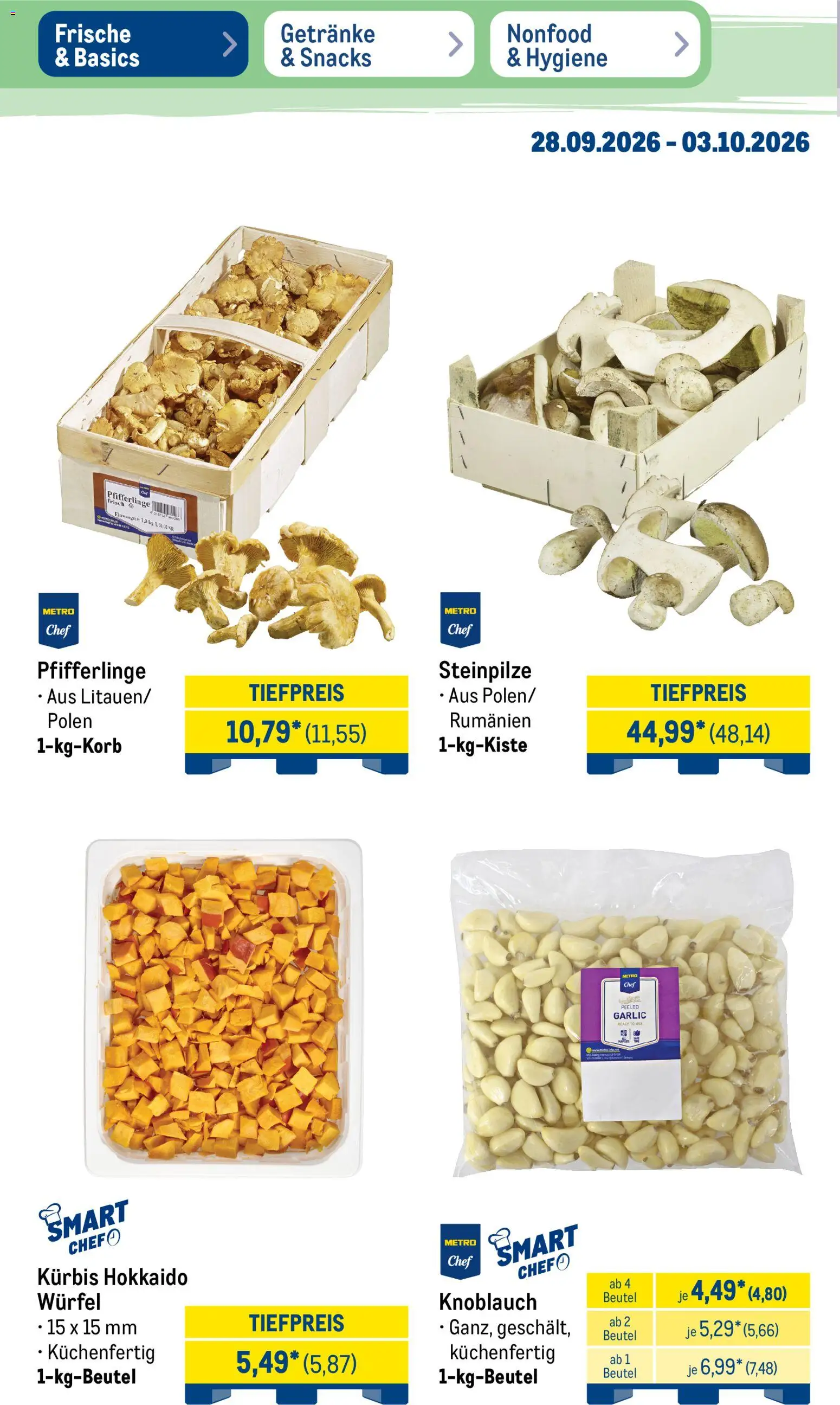 Metro Prospekt – gültig ab 28.09.2026 | Seite: 10 | Produkte: Knoblauch, Pfifferlinge, Kürbis