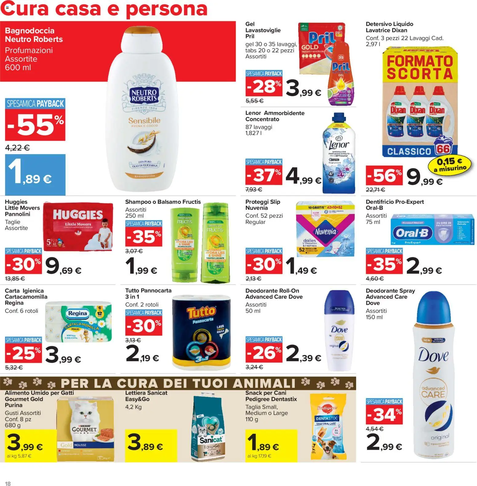 Volantino Carrefour del 16.06.2026 | Pagina: 18 | Prodotti: Ammorbidente, Olio, Lavastoviglie, Lenzuola