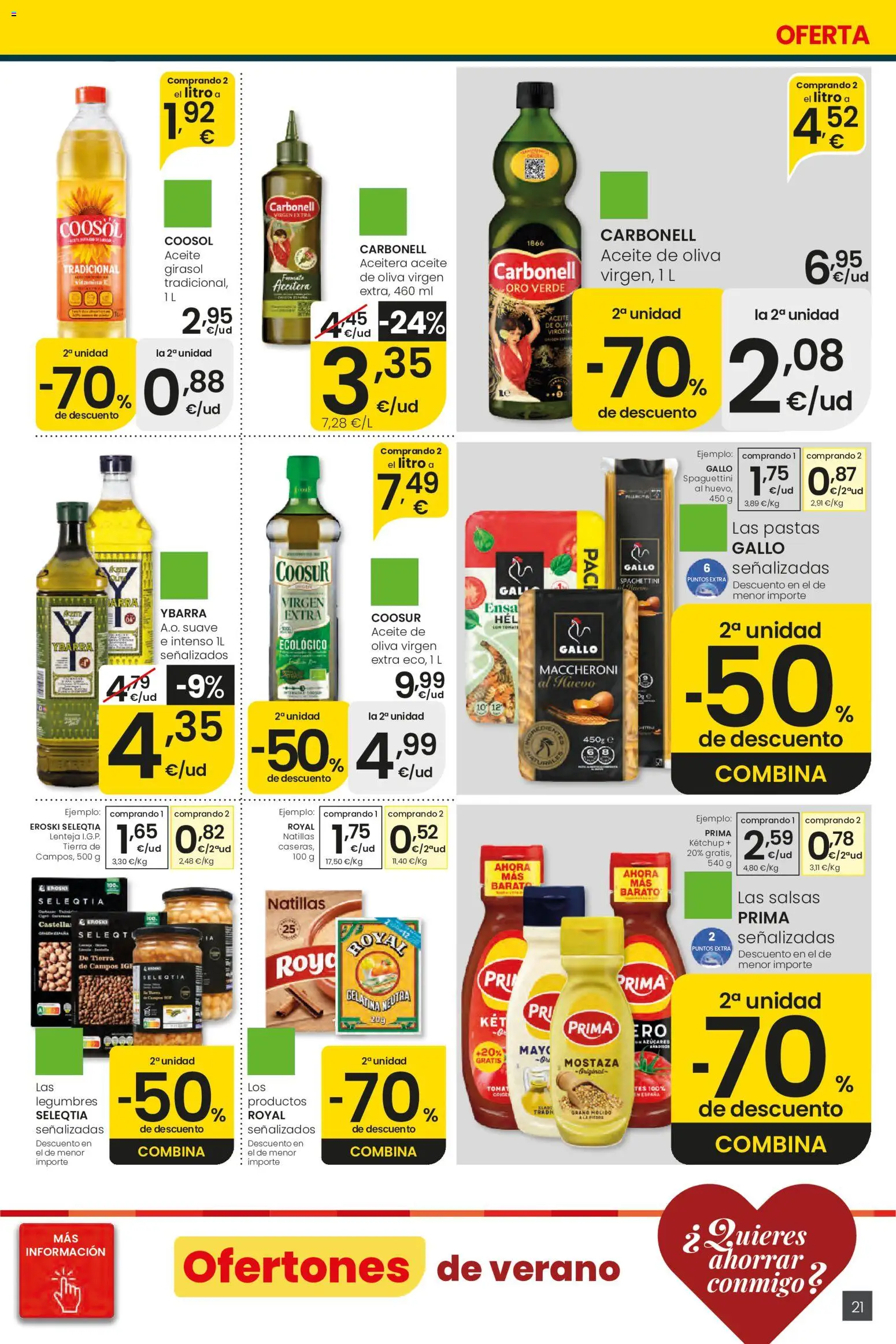 Eroski Ofertones de verano │ válido desde el 28.05.2026 | Página: 21 | Productos: Gelatina, Aceite, Aceite de oliva