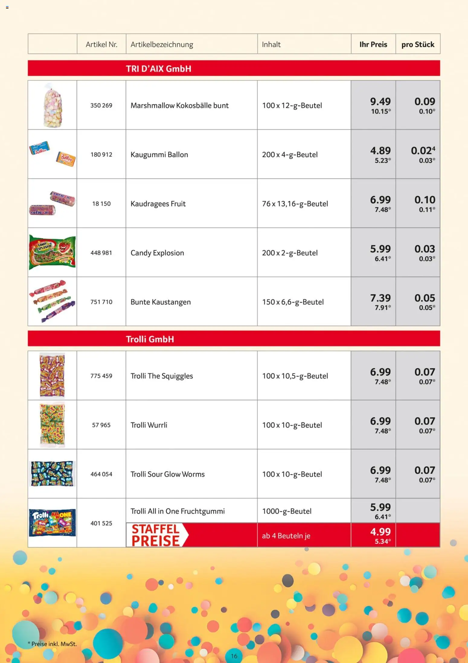 Selgros Karnevalsortiment – gültig ab 05.10.2026 | Seite: 16 | Produkte: Kaugummi