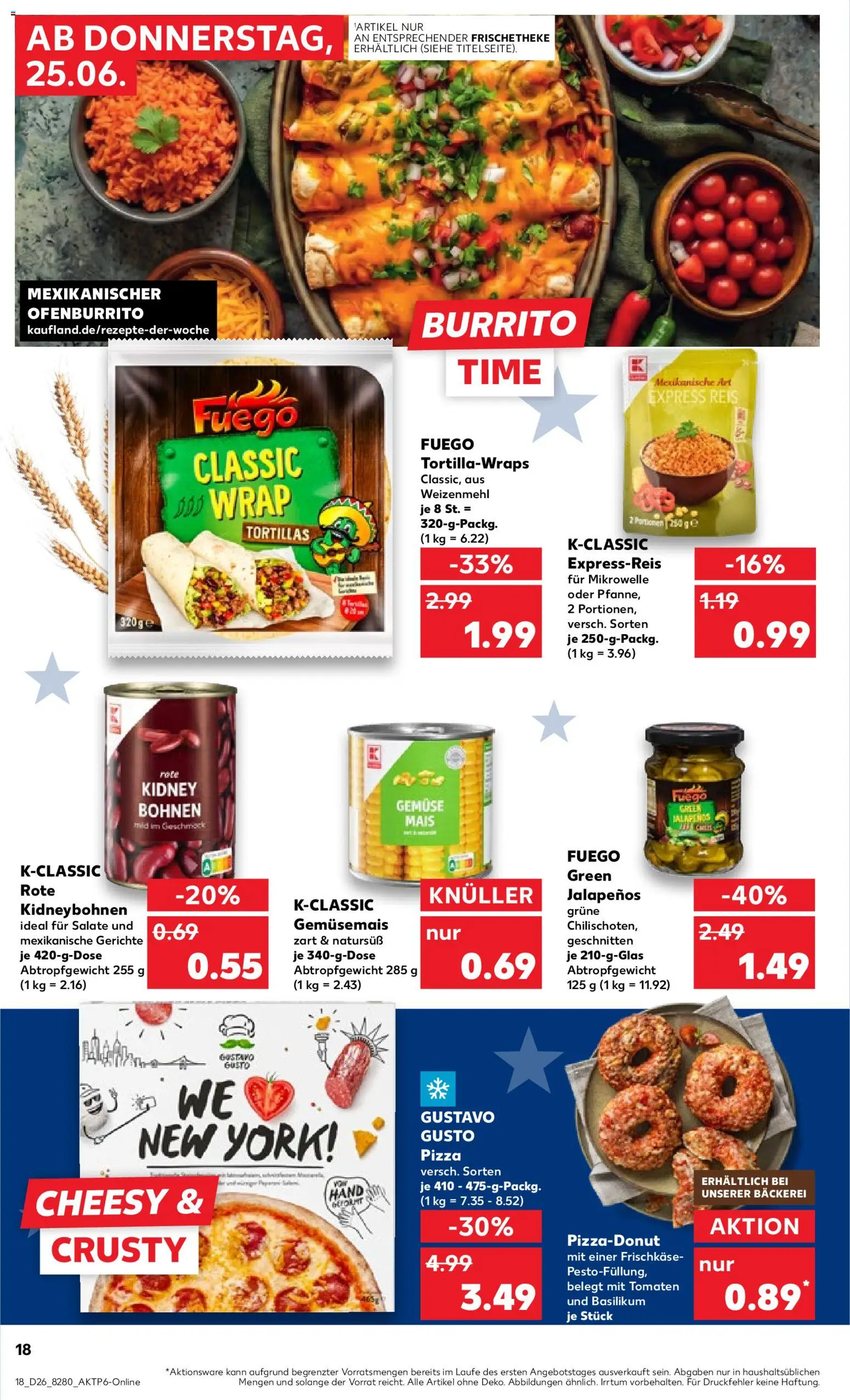 Kaufland Prospekt Kiel – gültig ab 25.06.2026 | Seite: 18 | Produkte: Gustavo gusto, Bäckerei, Pizza, Reis
