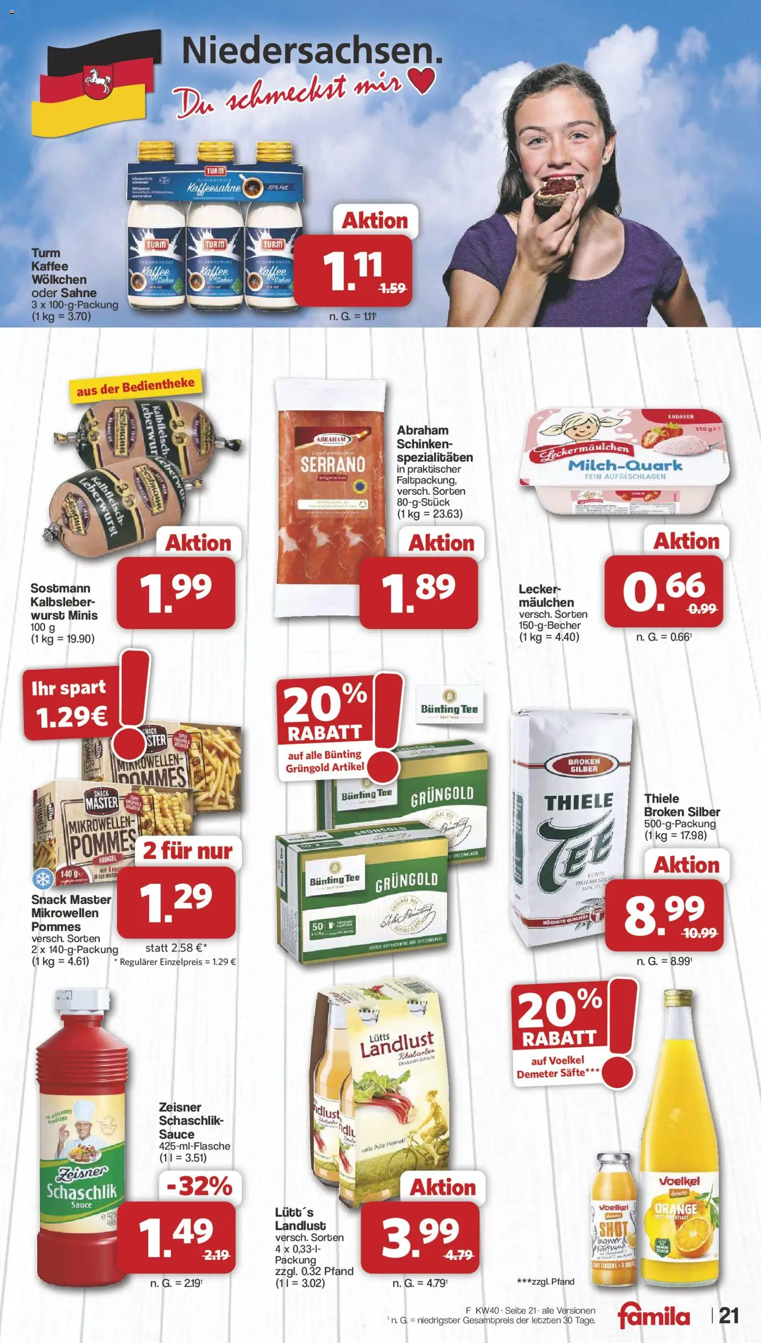 Famila Nordwest Prospekt – gültig ab 28.09.2026 | Seite: 21 | Produkte: Spezialitäten, Kalbsleber, Rhabarber, Tee