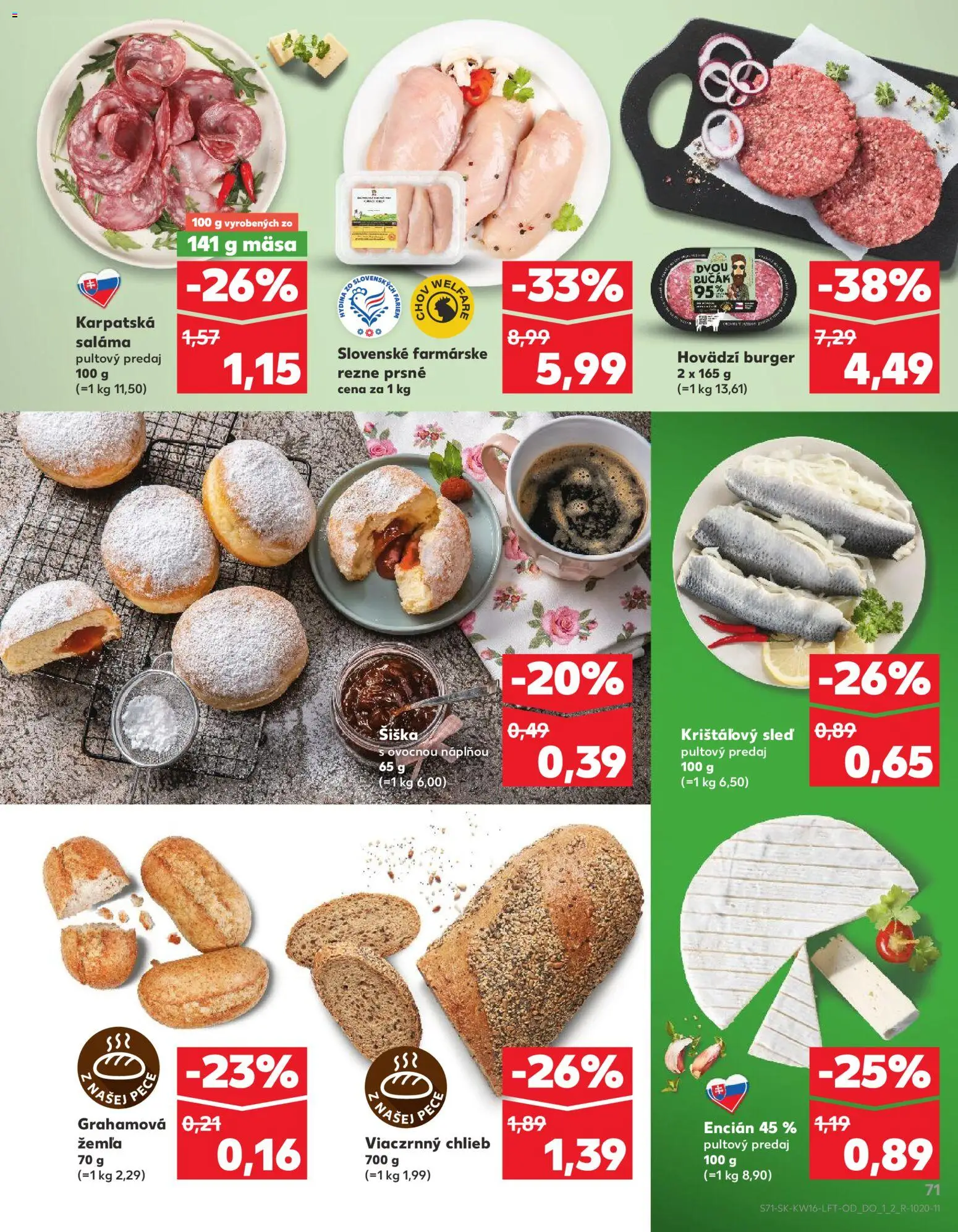 Nové Kaufland akcie – leták je platný od 16.04.2026 | Strana: 71 | Produkty: Chlieb, Saláma, Encián