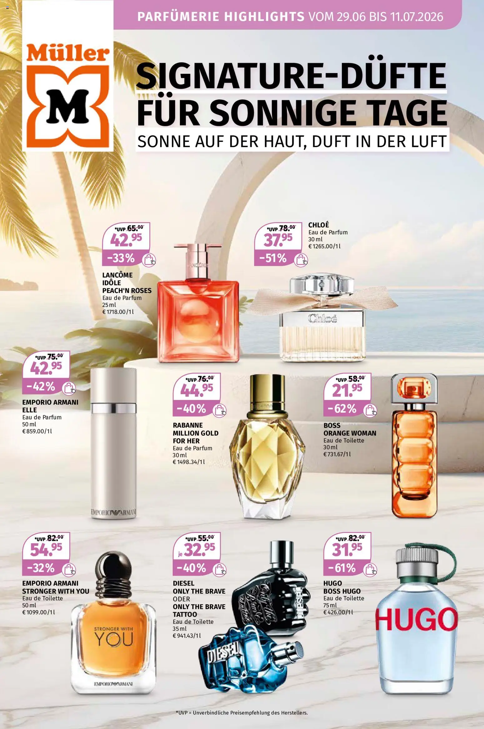 Müller Parfümerie-Highlights – gültig ab 29.06.2026 | Seite: 1 | Produkte: Toilette, Eau de Toilette, Eau de Parfum, Hugo