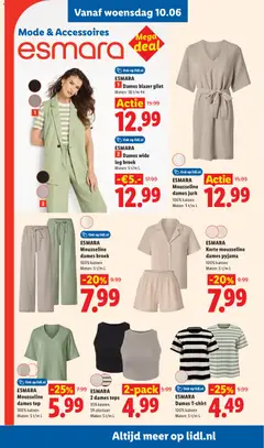 Esmara Korte mousseline dames pyjama, A short mousseline pajama set for women, 100% cotton, consisting of a short-sleeved shirt and shorts, available in sizes S to L. - Voorbeeld van een folder van Lidl, geldig van 08.06.2026 | Pagina: 34