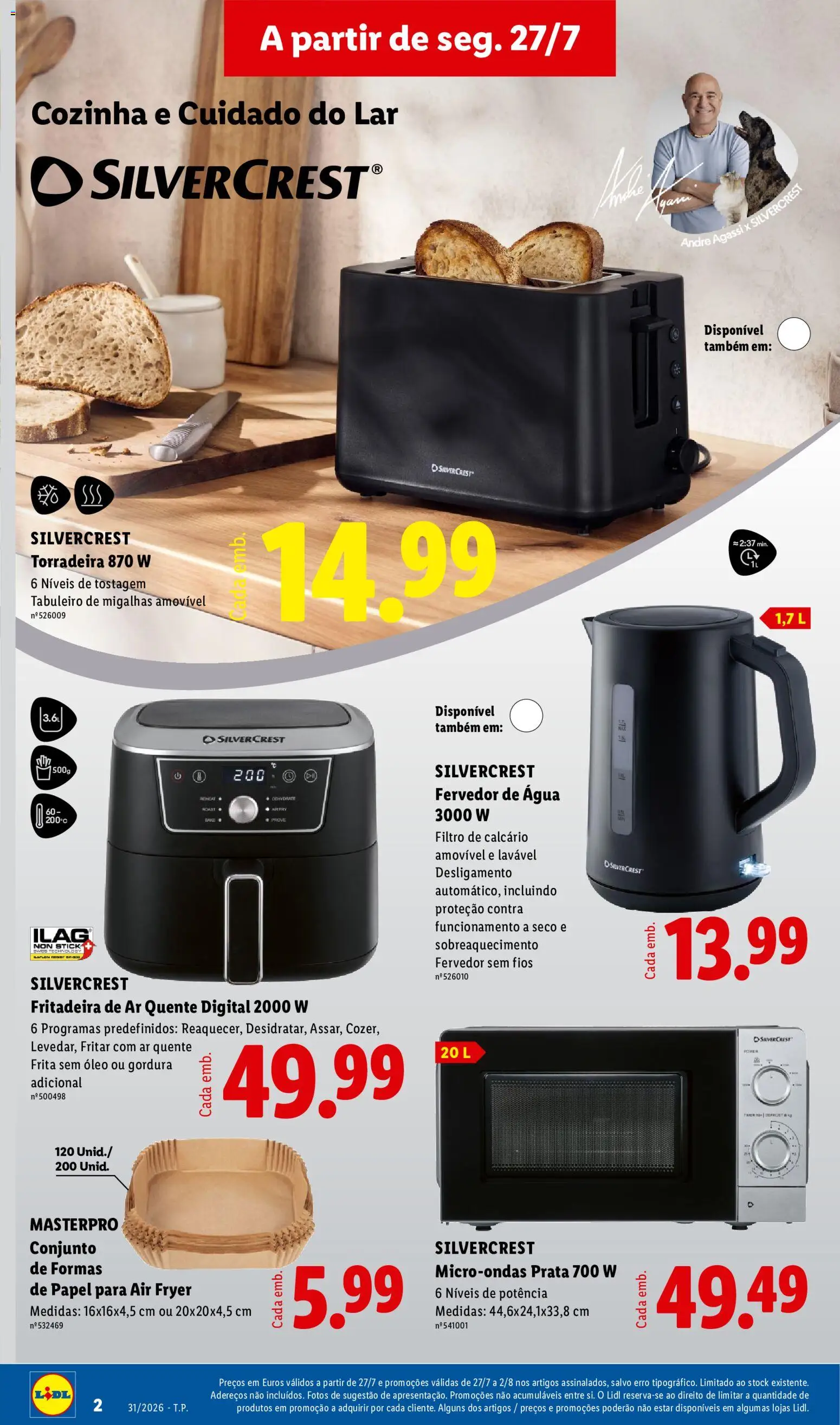 Lidl Novidades │ válido de 27/07/2026 | Página: 2 | Produtos: Agua, Air fryer, Torradeira, Óleo