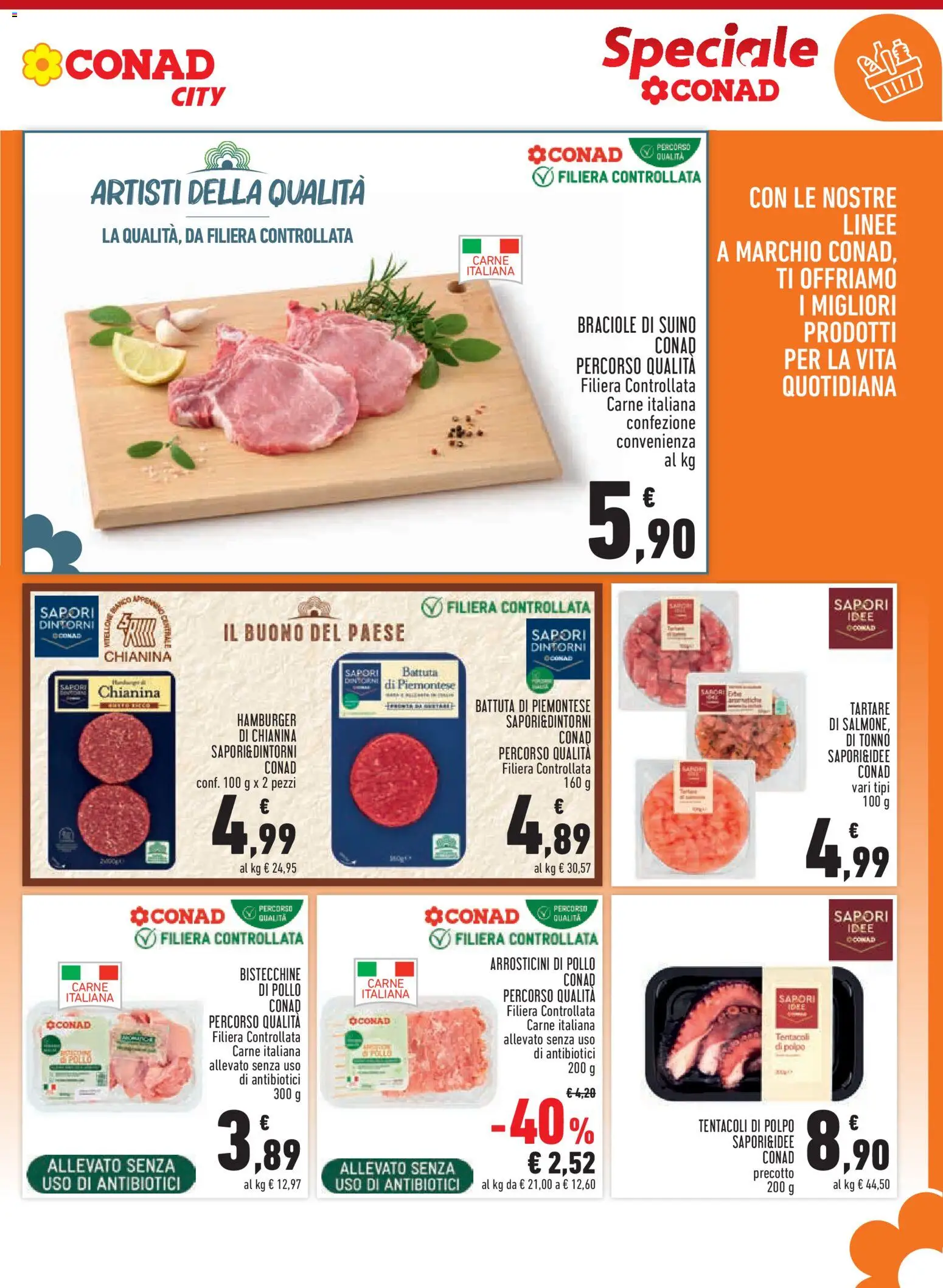 Volantino Conad del 13/08/2026 | Pagina: 3 | Prodotti: Suino, Tonno, Hamburger, Arrosticini