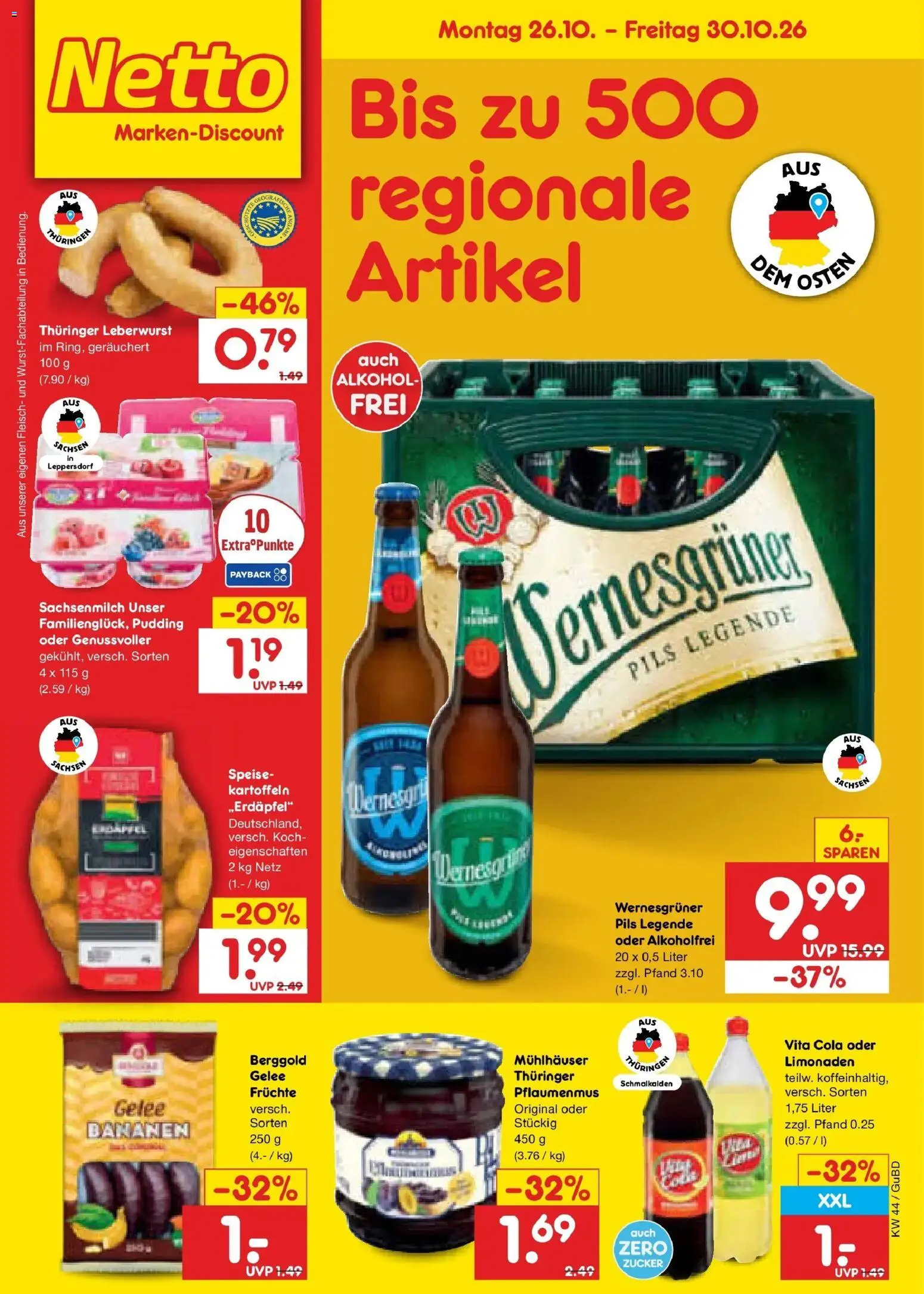 Netto Marken-Discount Prospekt Augustusburg – gültig ab 26.10.2026 | Seite: 1 | Produkte: Cola, Pudding, Alkohol, Fleisch