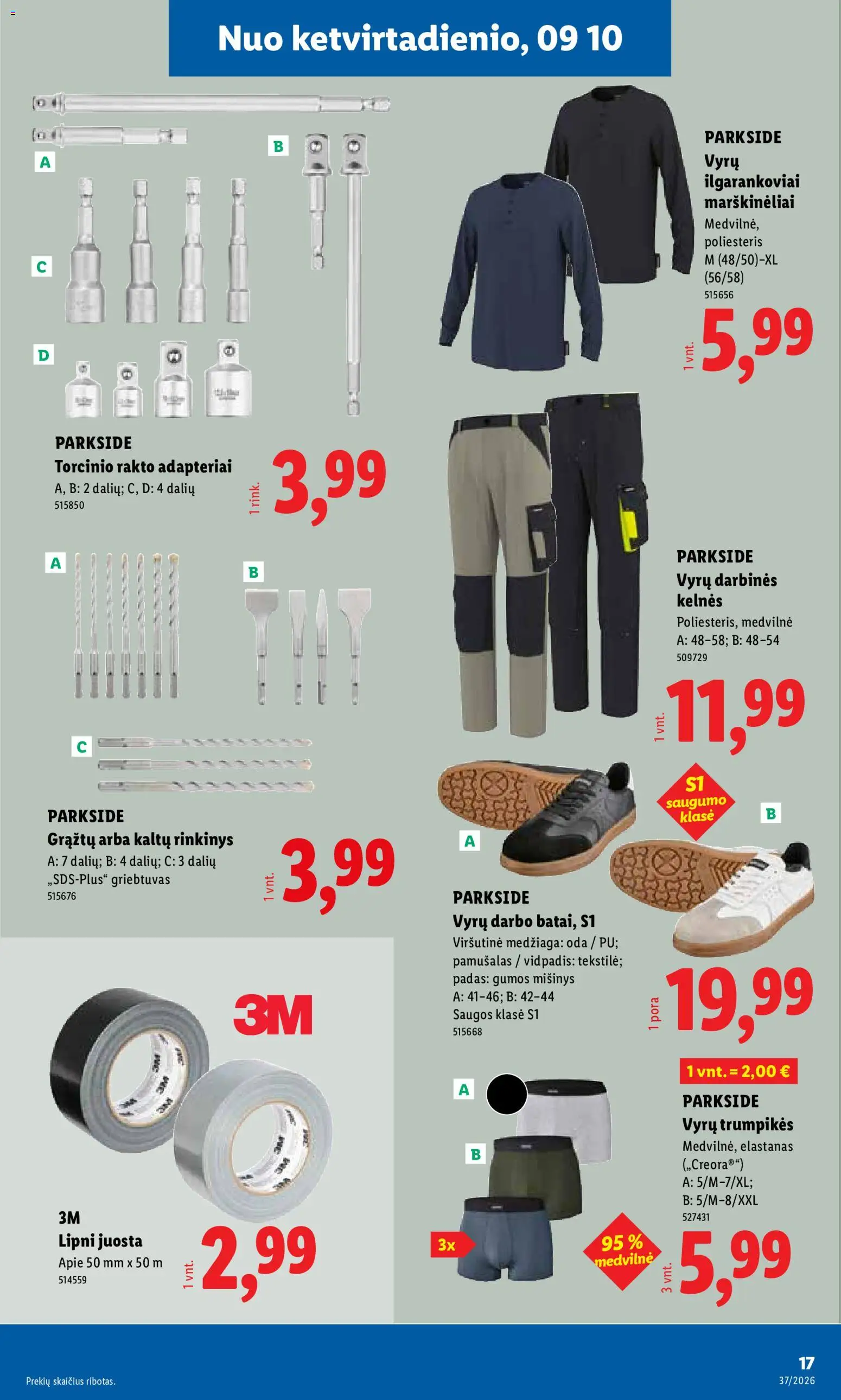 LIDL akcijos nuo 2026.09.07 | Puslapis: 17 | Prekių: Marškinėliai, Kelnes, Trumpikės