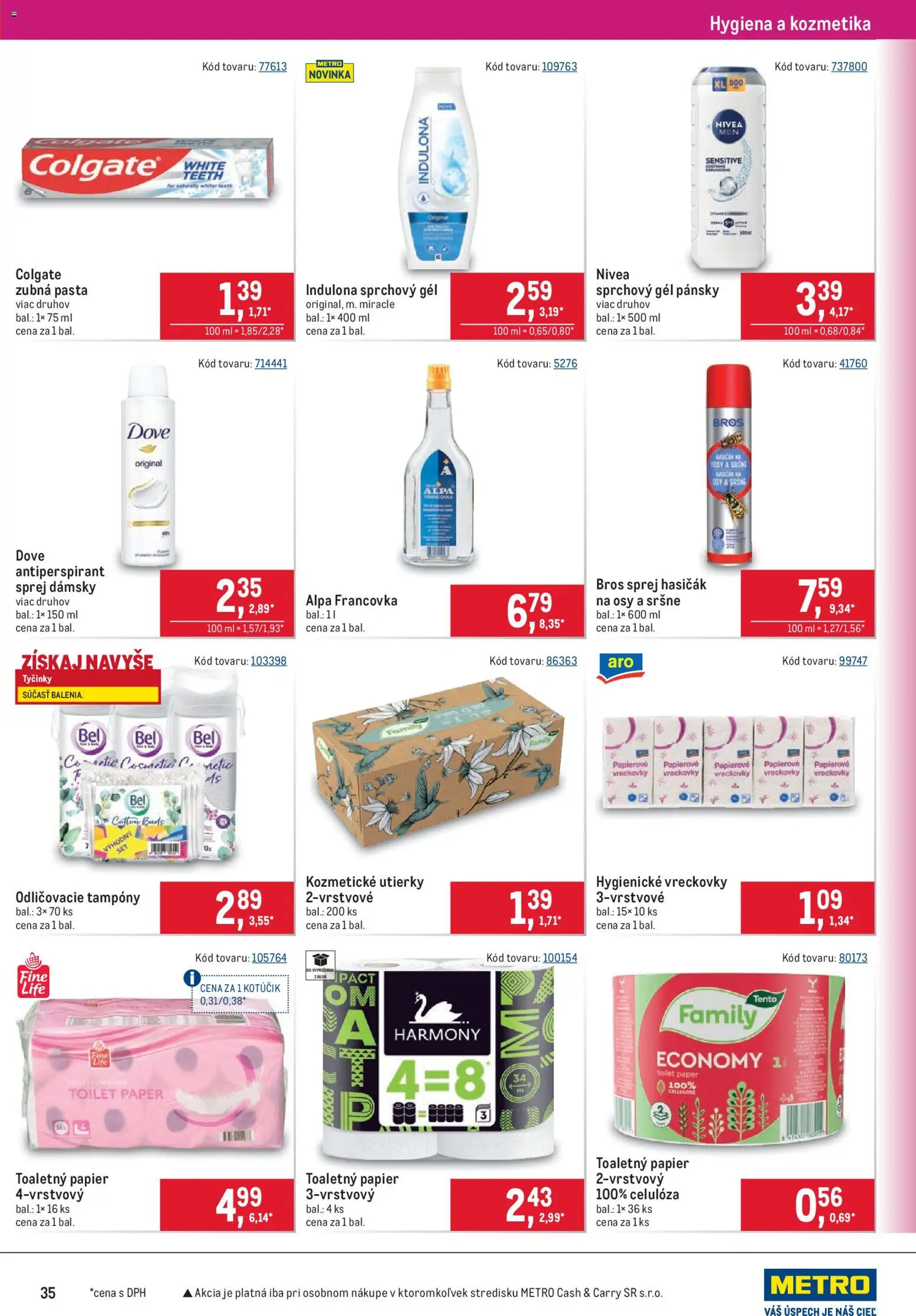 Nové Metro akcie – leták je platný od 15.07.2026 | Strana: 35 | Produkty: Nivea, Toaletný papier, Alpa, Indulona