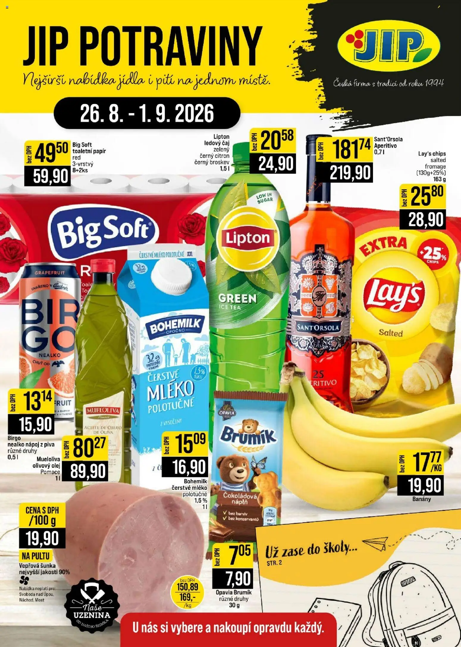 Jip leták - Cash & Carry od 26.08.2026 | Strana: 1 | Produkty: Mléko, Olej, Čaj, Brumik