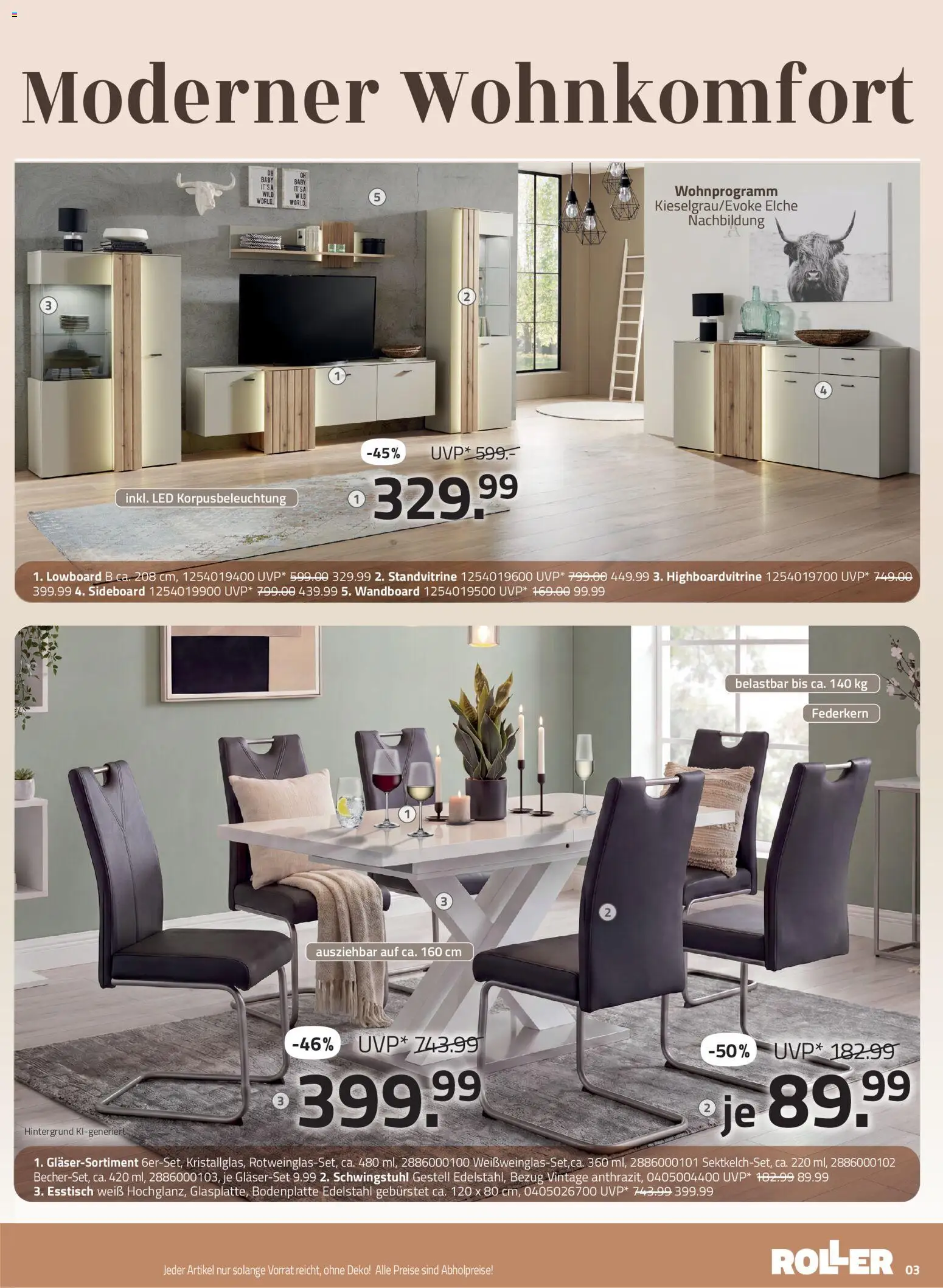 Roller Speisen Katalog – gültig ab 28.06.2026 | Seite: 3 | Produkte: Sideboard, Lowboard, Wandboard, Esstisch