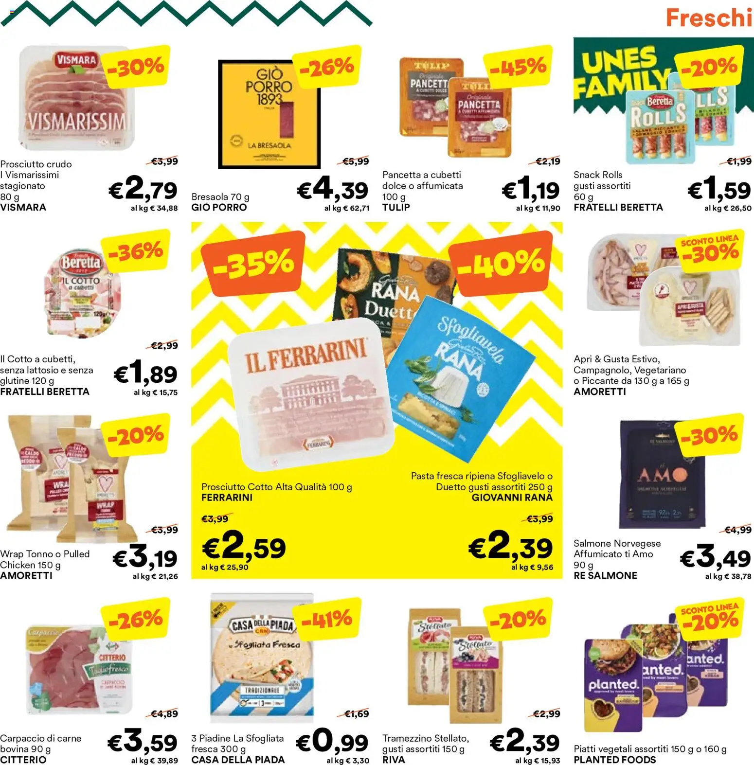 Volantino Unes del 13/07/2026 | Pagina: 3 | Prodotti: Prosciutto Cotto, Bresaola, Tonno, Porro