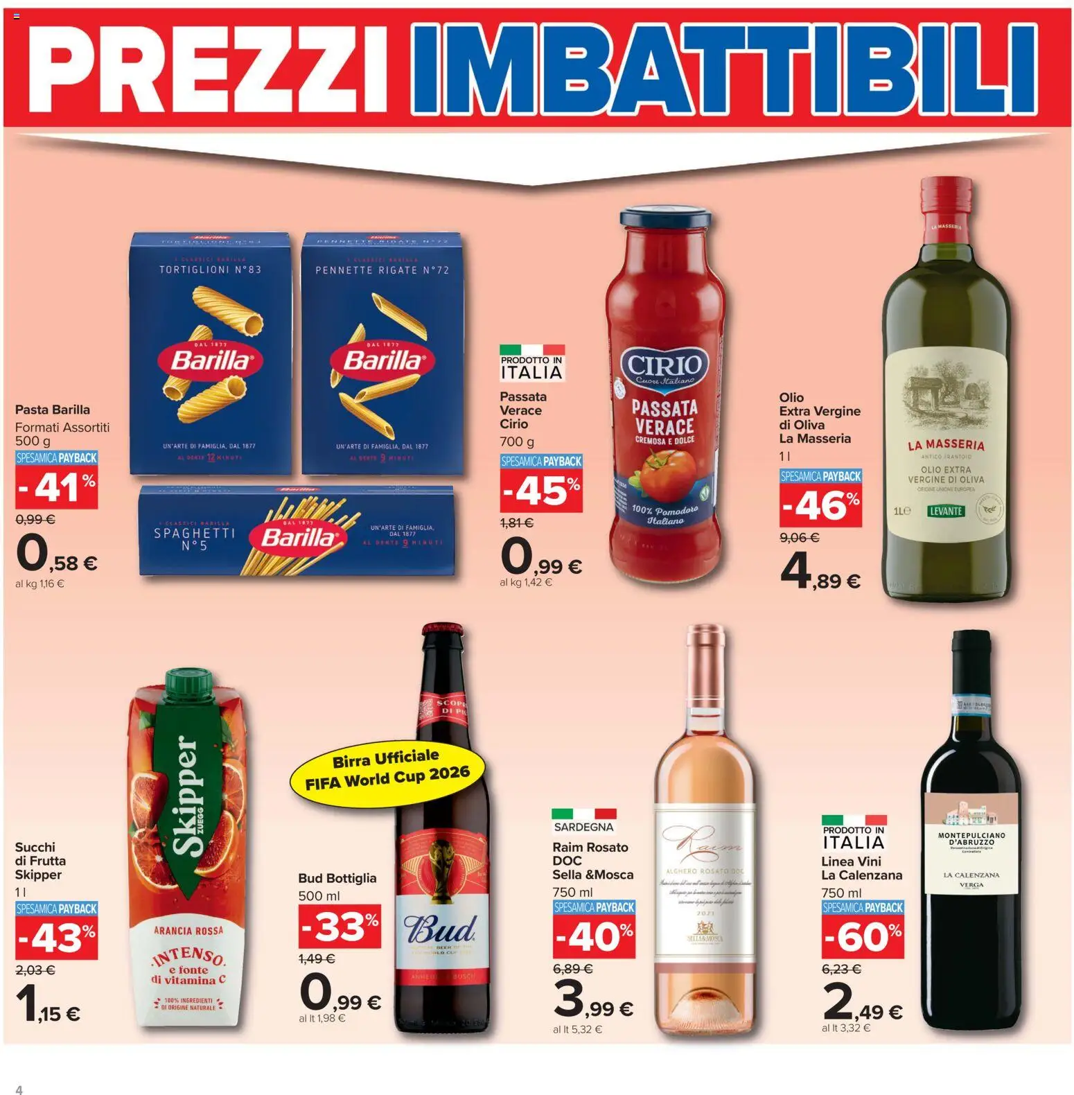 Volantino Carrefour del 16.06.2026 | Pagina: 4 | Prodotti: Frutta, Pasta, Arancia, Bottiglia
