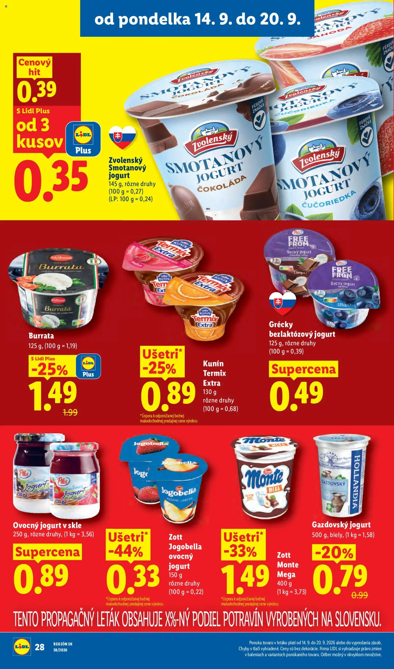 Nové Lidl akcie – leták je platný od 14.09.2026 | Strana: 38 | Produkty: Jogurt, Termix, Čokoláda, Burrata
