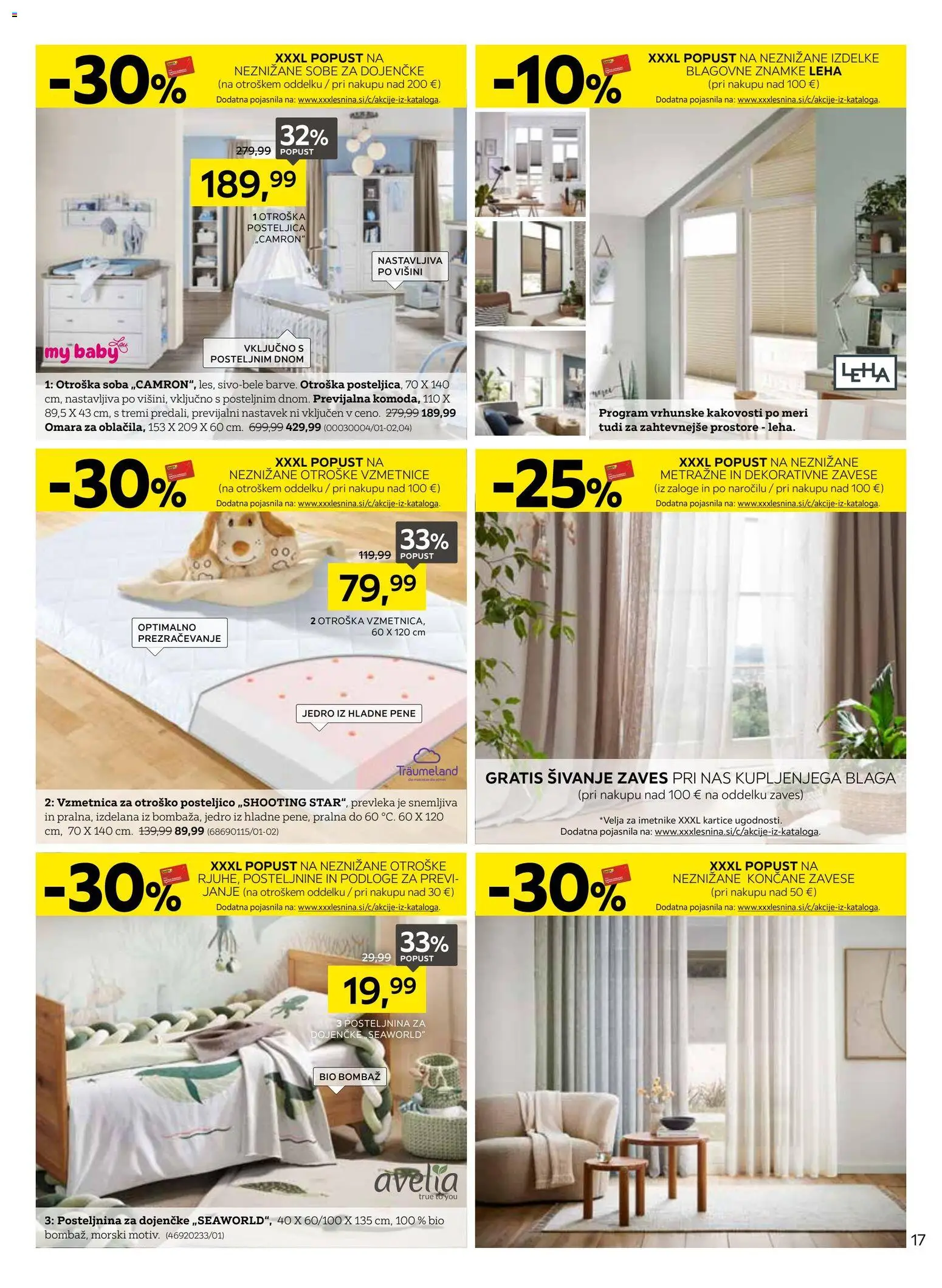 Novi XXXL Lesnina katalog ponudbe – veljaven od 01.06.2026 | Stran: 17 | Izdelki: Zavese, Vzmetnica, Prevleka, Posteljnina
