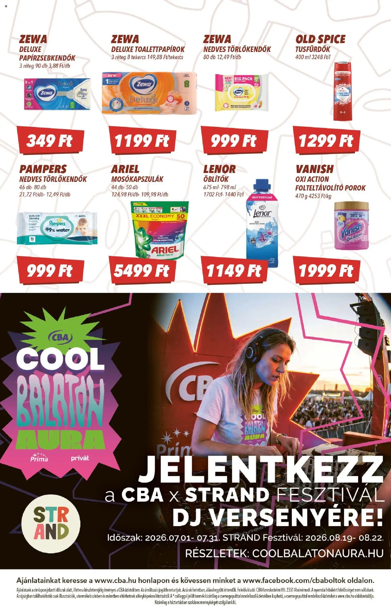 CBA akciós ujság - amely érvényes a következő dátumtól: 2026.07.09. | Oldal: 8 | Termékek: Ariel, Old spice, Pampers, Folteltávolító