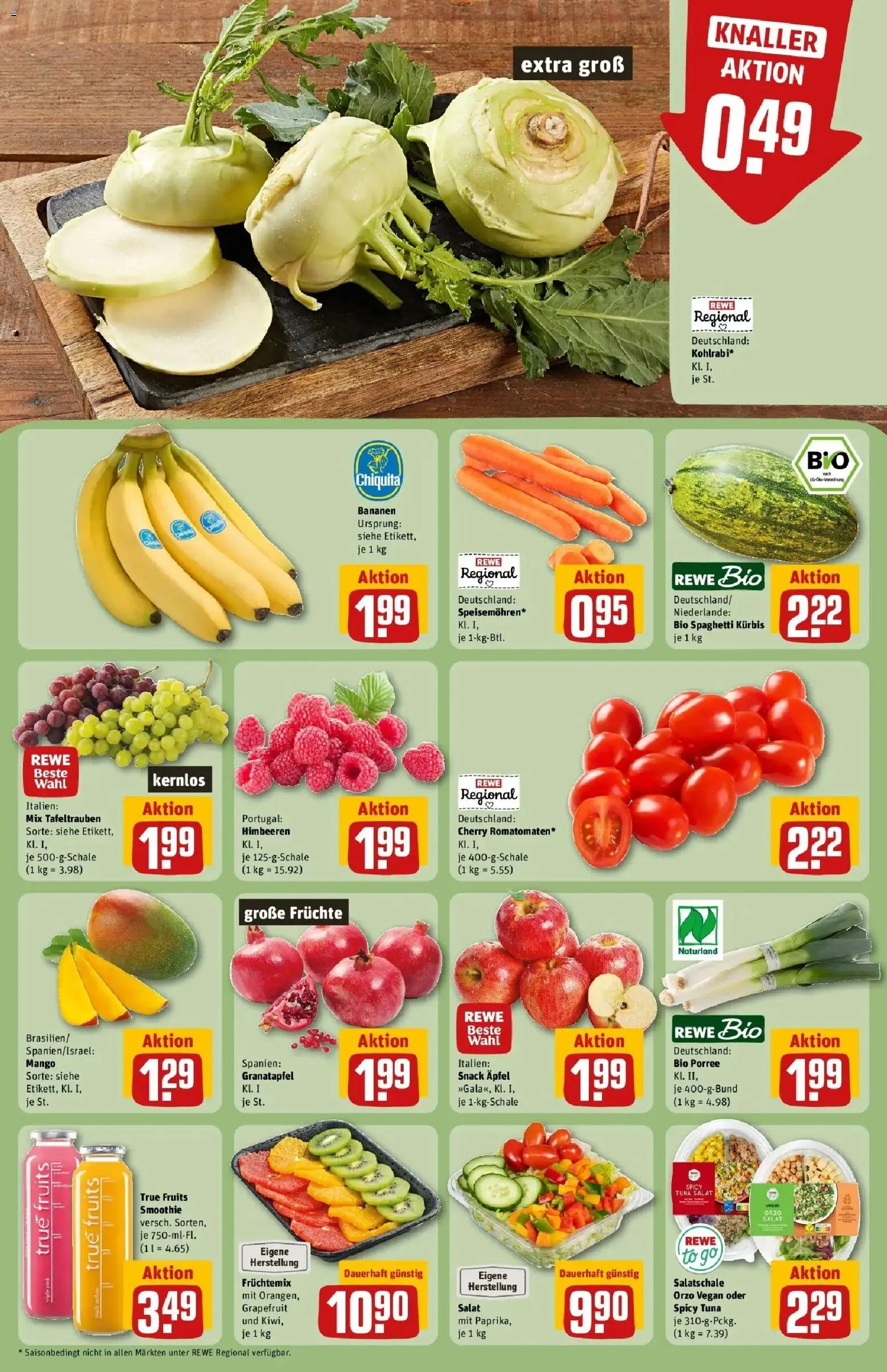 REWE Prospekt ab 14.09.2026 zum Blättern » Angebote | Seite: 4 | Produkte: Himbeeren, Granatapfel, Spaghetti, Mango