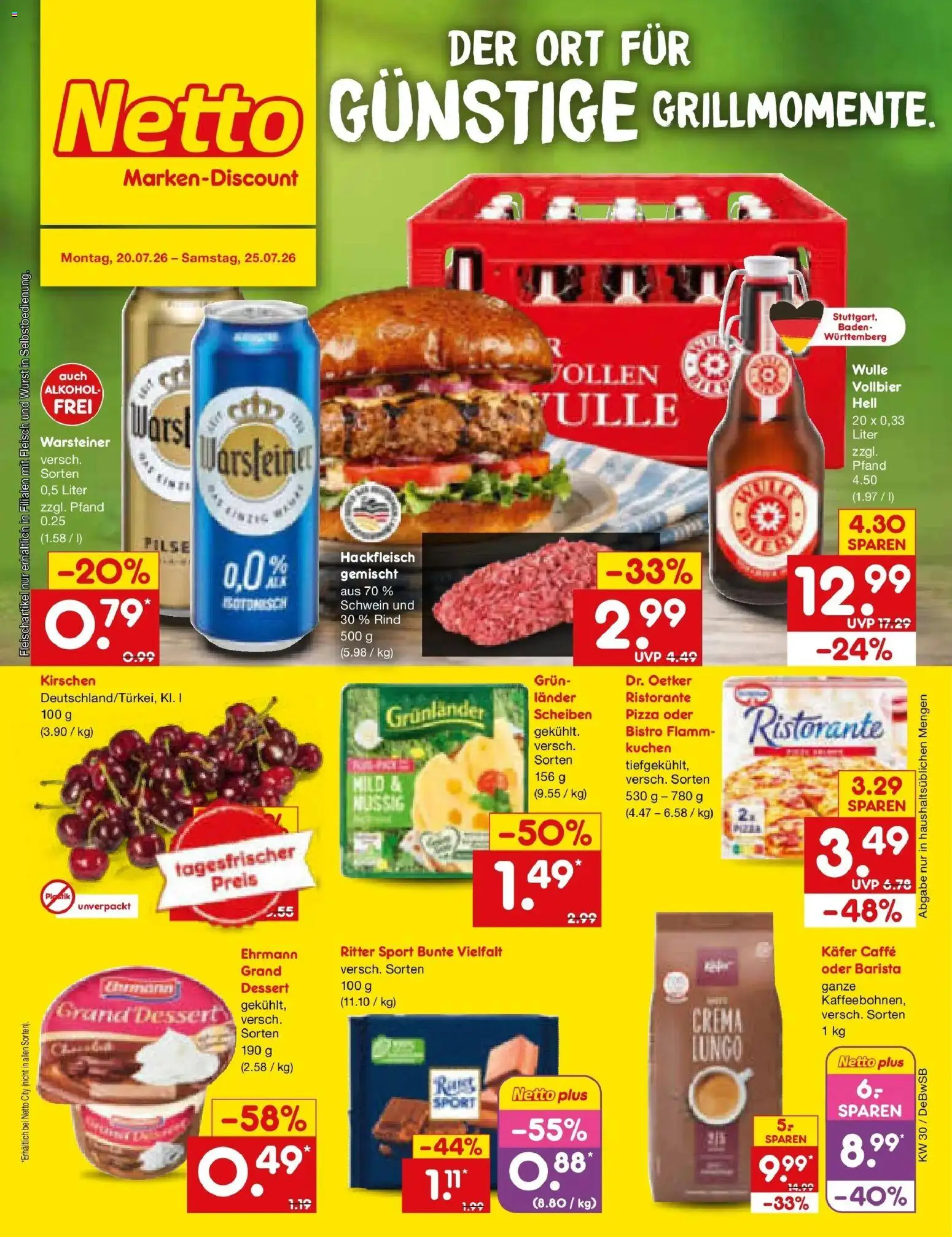 Netto Marken-Discount Prospekt Waiblingen-Bittenfeld – gültig ab 20.07.2026 | Seite: 1 | Produkte: Kirschen, Grunlander, Warsteiner, Wurst
