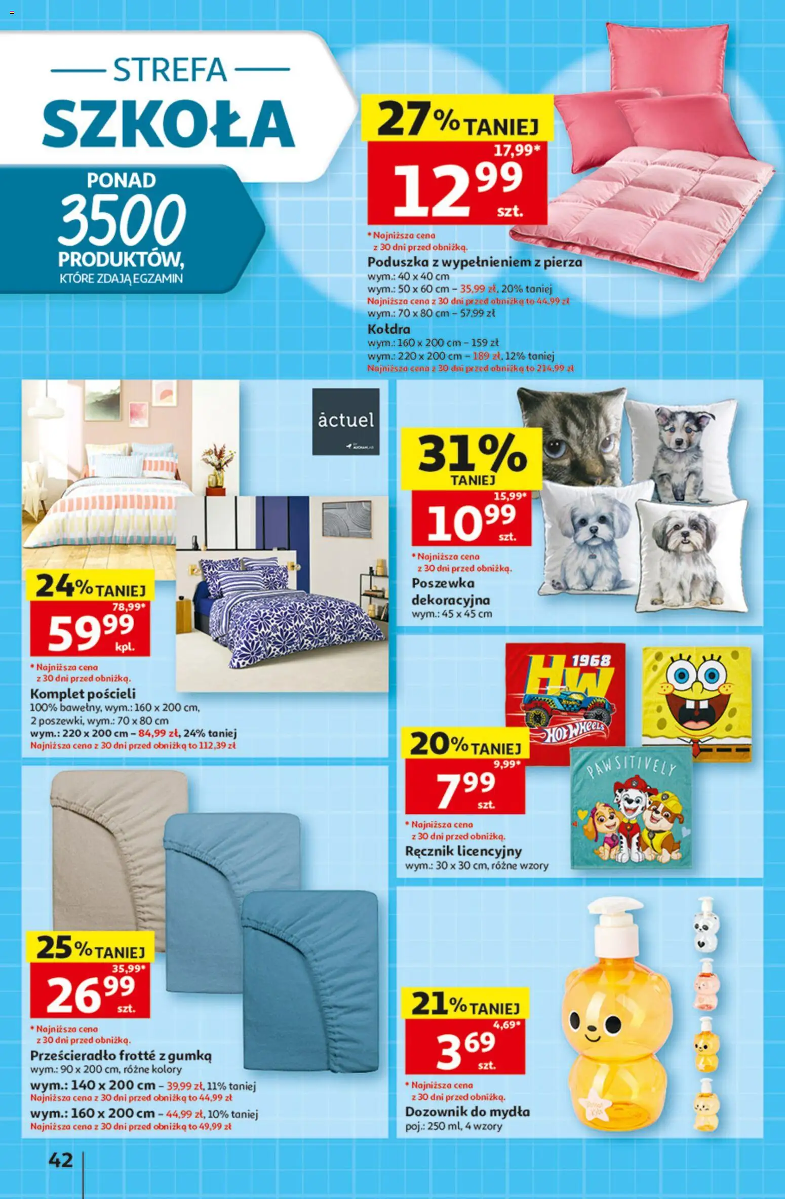 Auchan gazetka - Zostań ortem oszczędzania od 13.08.2026 | Strona: 42 | Produkty: Poduszka, Prześcieradło, Kołdra
