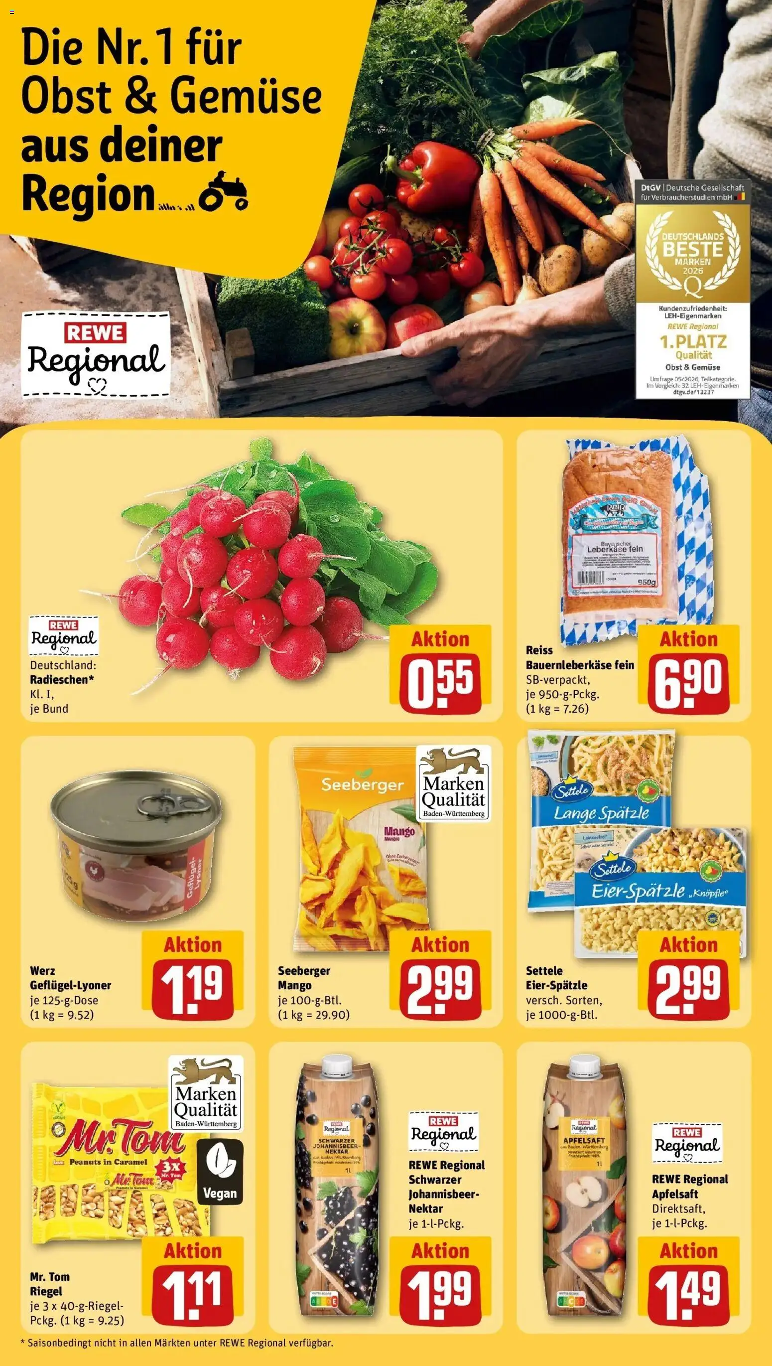 REWE Prospekt ab 07.09.2026 zum Blättern » Angebote | Seite: 15 | Produkte: Apfelsaft, Gemüse, Obst, Leberkase