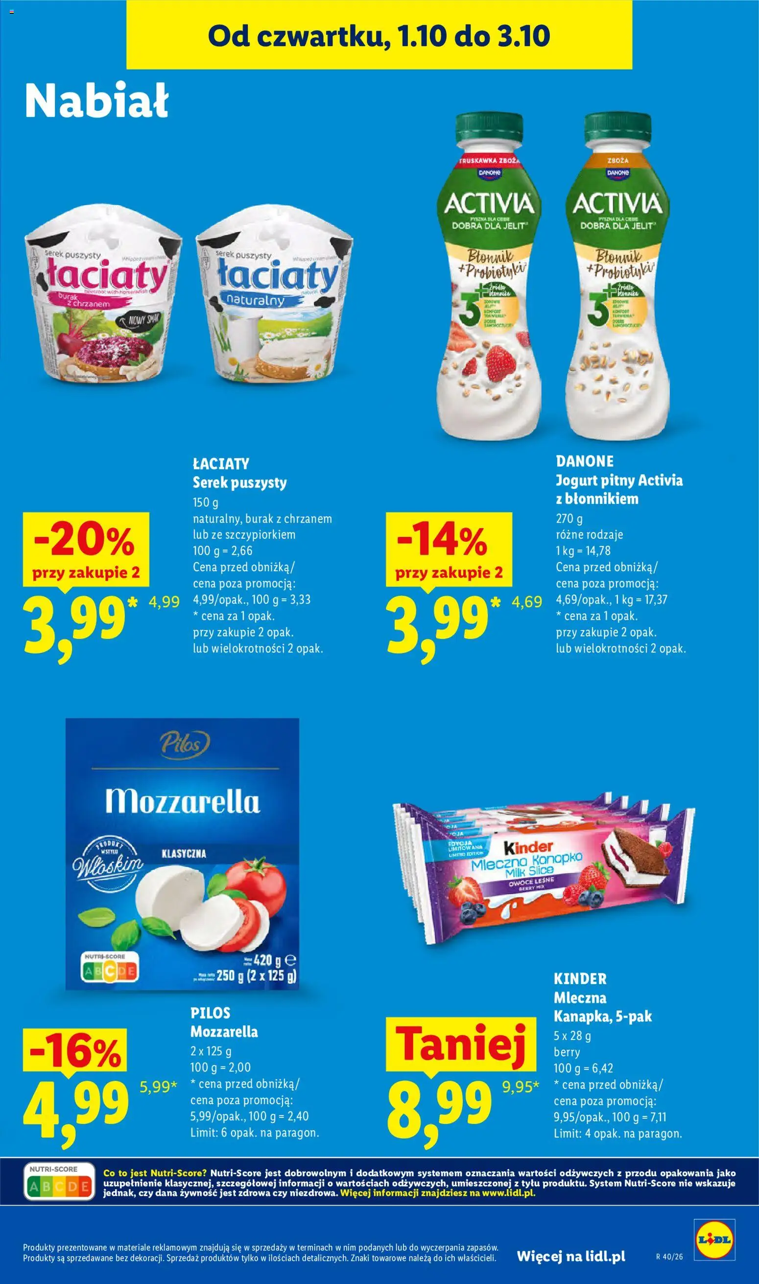 Lidl Polsko leták od 01.10.2026 | Strana: 61 | Produkty: Jogurt, Mozzarella, Kinder