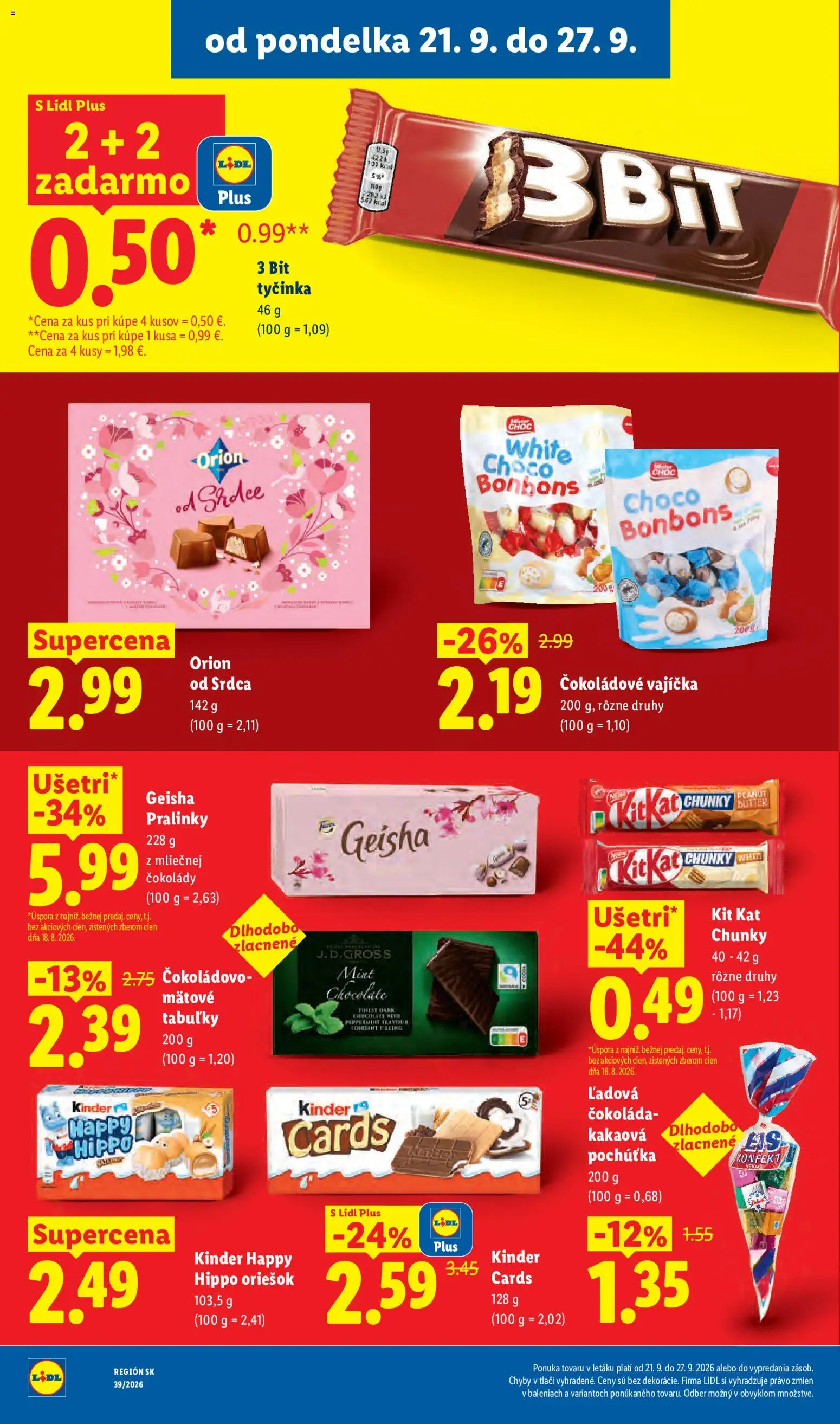 Nové Lidl akcie – leták je platný od 21.09.2026 | Strana: 42 | Produkty: Kinder, Geisha, Čokoláda