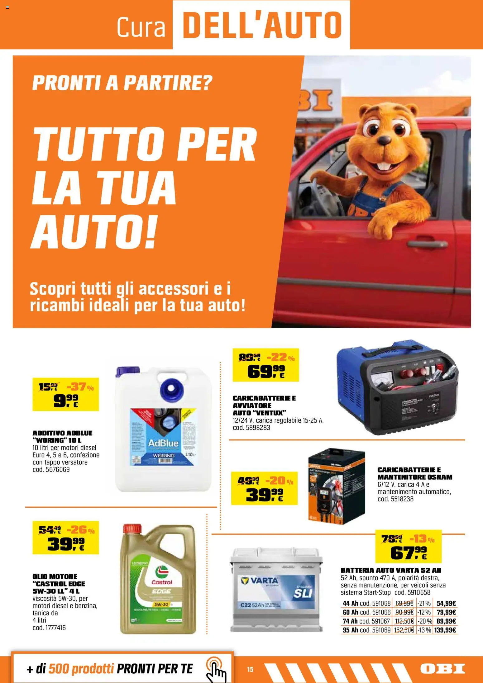 Volantino OBI del 15/10/2026 | Pagina: 15 | Prodotti: Olio motore, Olio, Tanica, Batteria