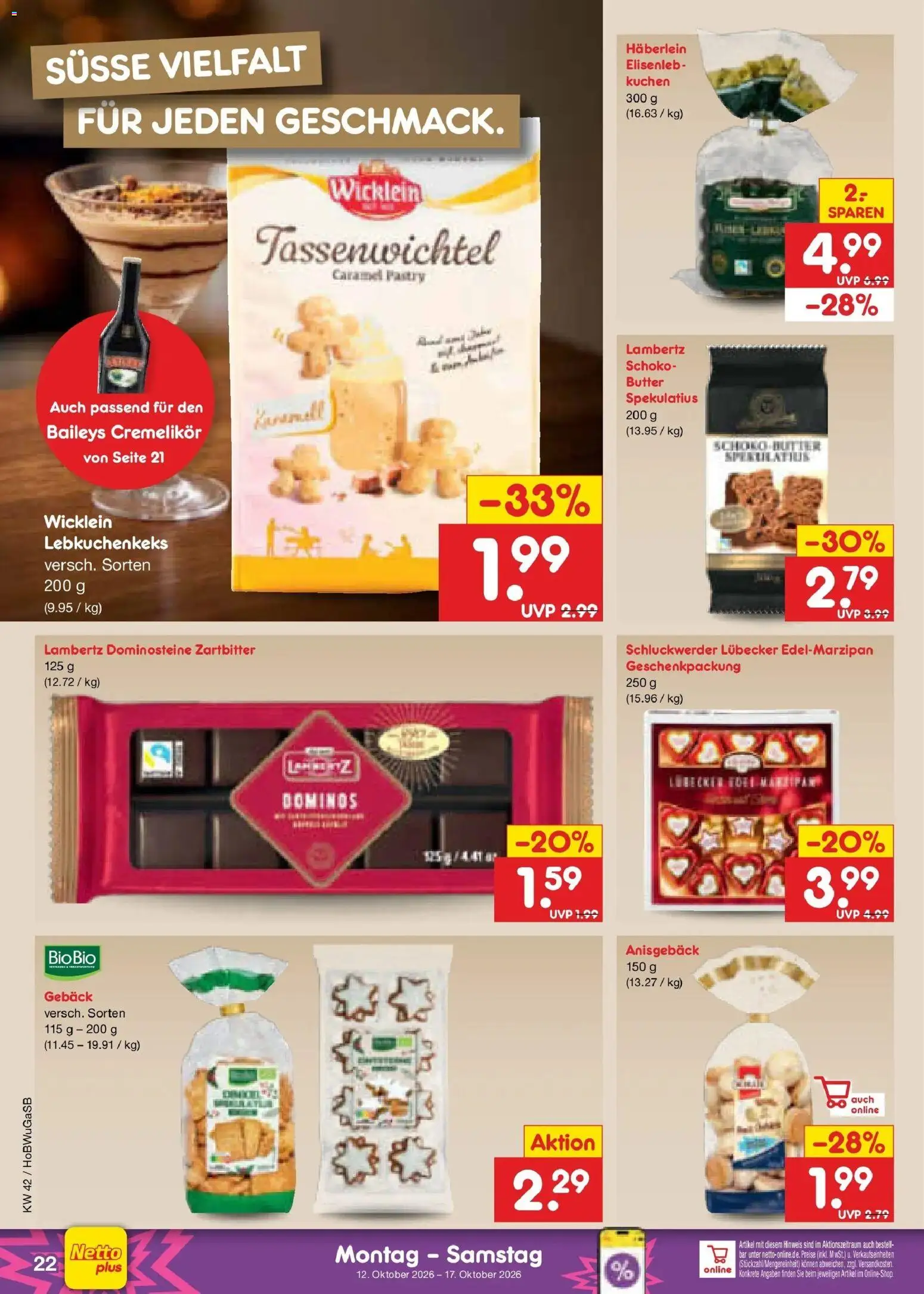 Netto Marken-Discount Prospekt Bielefeld (ab 12.10.2026) » Angebote | Seite: 28 | Produkte: Butter, Baileys, Kuchen