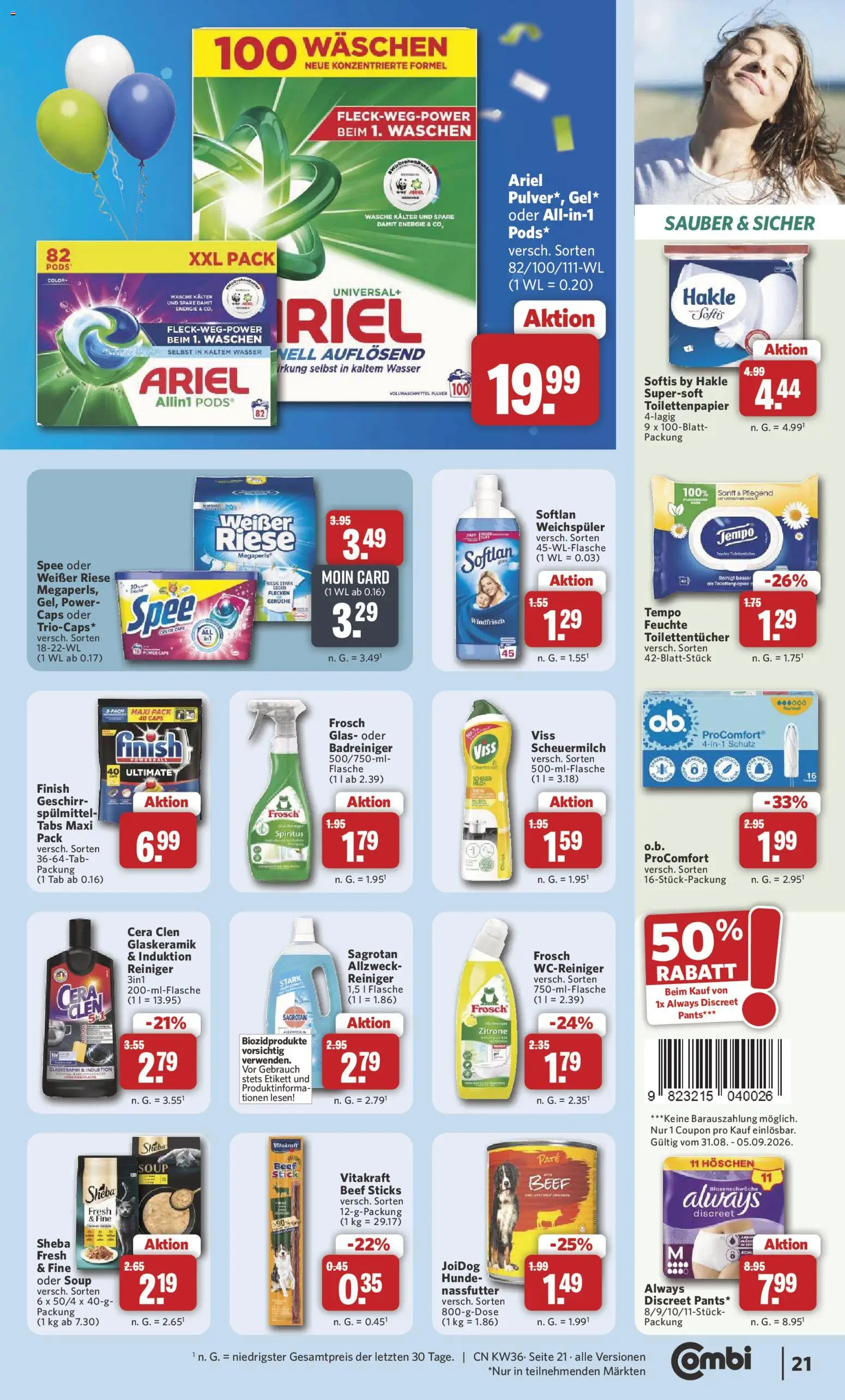 Combi Prospekt – gültig ab 31.08.2026 | Seite: 23 | Produkte: Ariel, Wasser, Weichspüler, Tempo