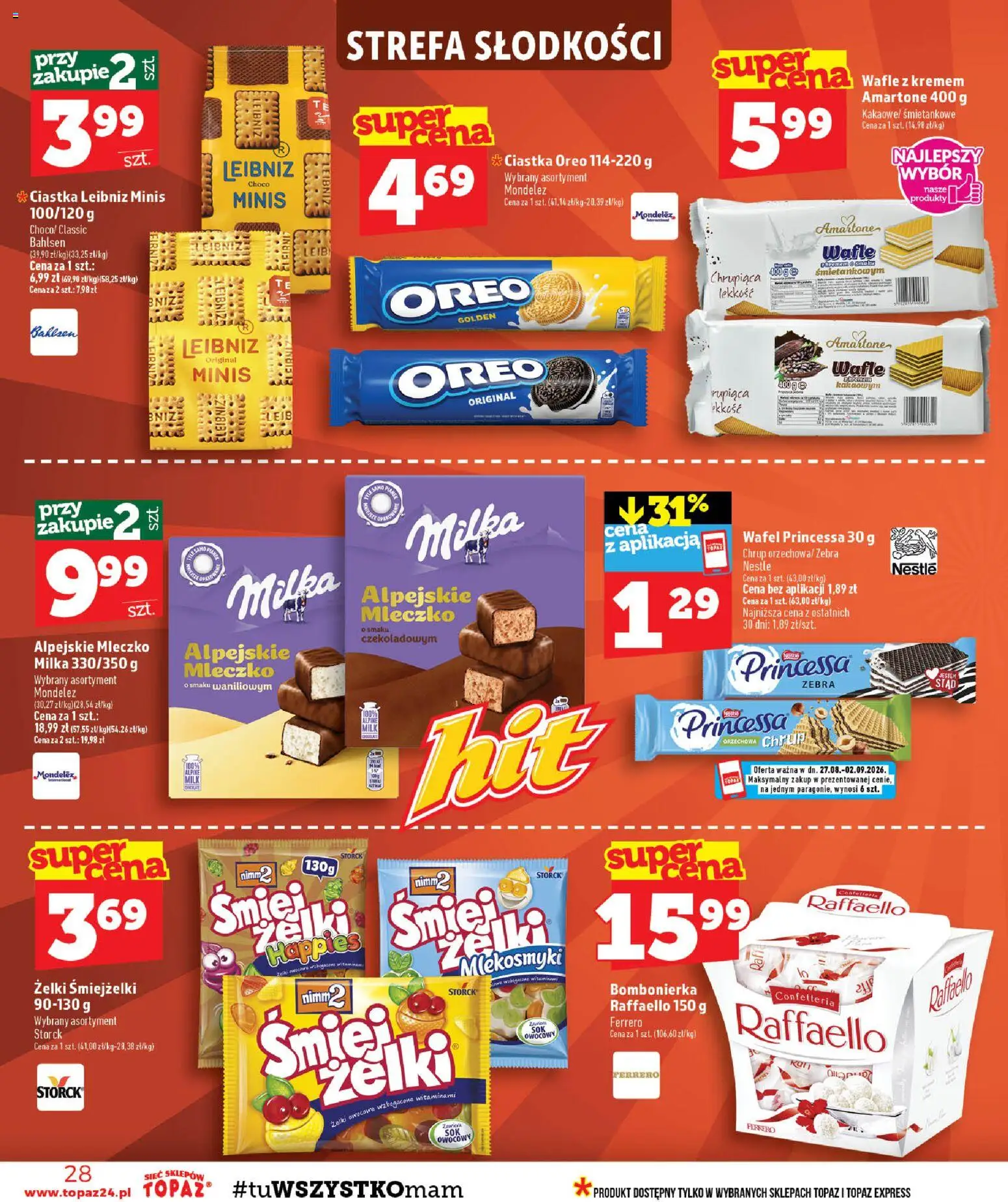 Topaz gazetka - MAZ od 27.08.2026 | Strona: 28 | Produkty: Oreo, Ciastka Oreo, Żelki, Ciastka