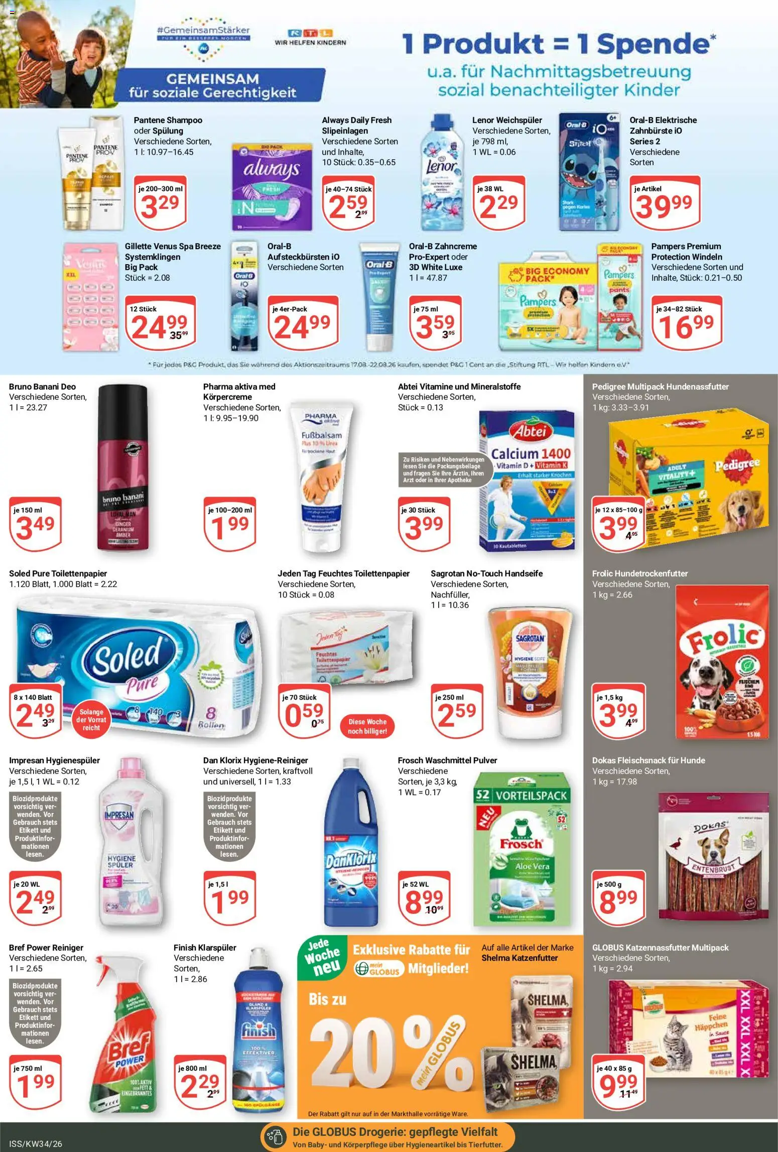 Globus Prospekt – gültig ab 17.08.2026 | Seite: 21 | Produkte: Seife, Zahnbürste, Pedigree, Feuchtes Toilettenpapier