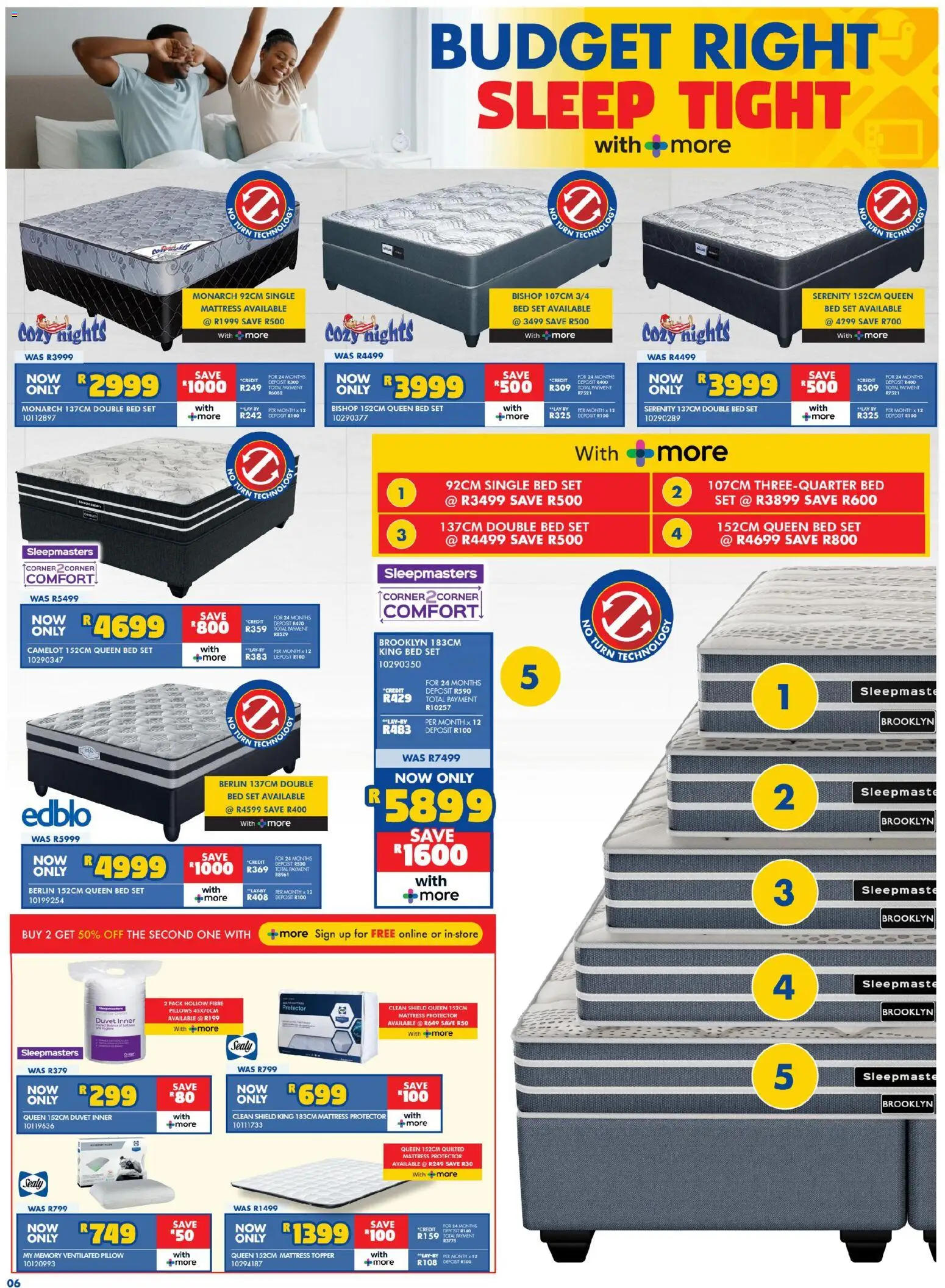 New Russells catalogue – valid from 21.05.2026 | Page: 6 | Products: Double bed, Queen bed, Pillow, Single bed