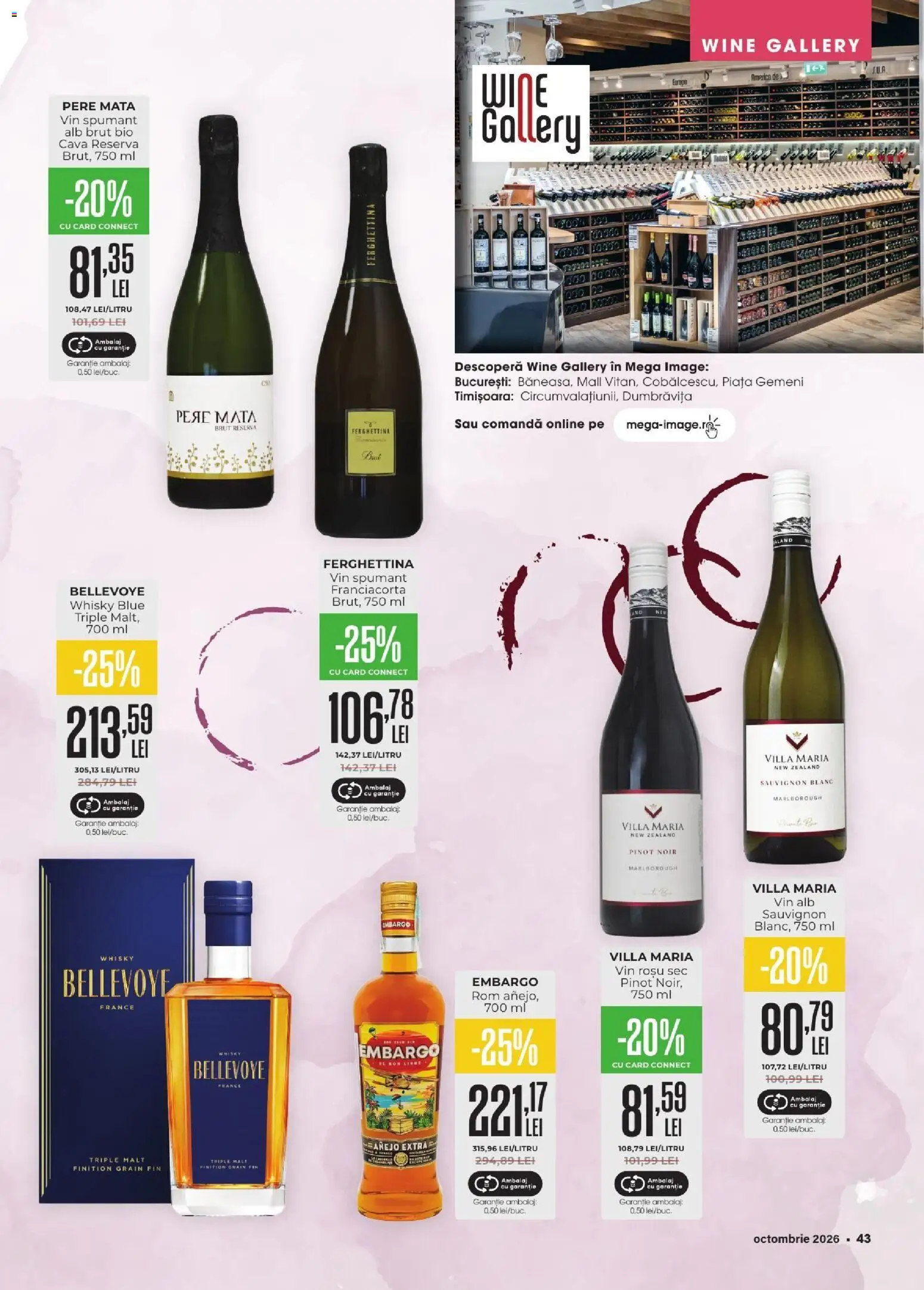 Noul catalog Mega Image – valabil de la 01.10.2026 | Pagină: 43 | Produse: Vin rosu, Vin spumant, Sauvignon, Rom