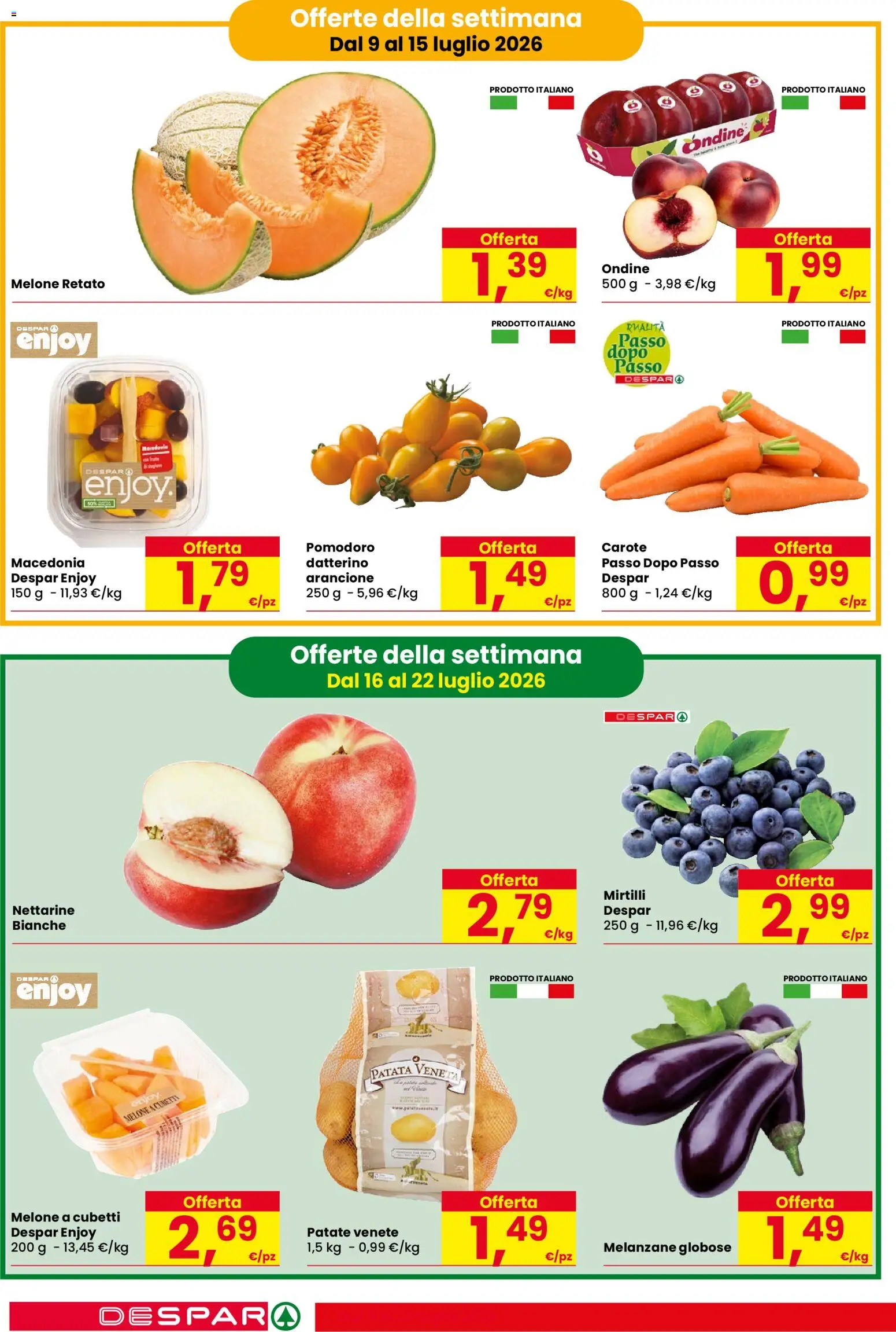 Volantino Despar del 09/07/2026 | Pagina: 2 | Prodotti: Pomodoro, Melone, Mirtilli, Macedonia