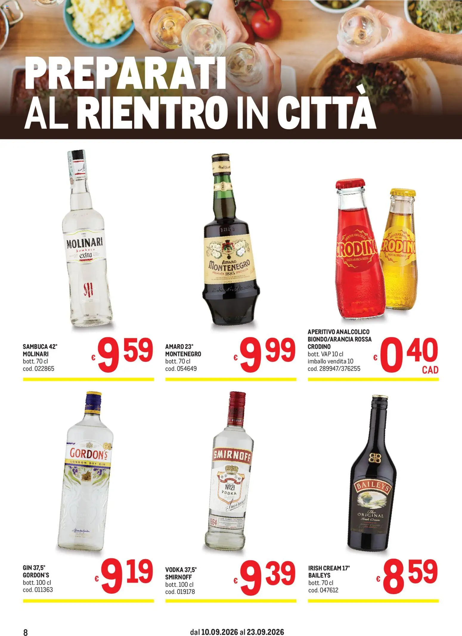 Volantino Metro del 10/09/2026 | Pagina: 8 | Prodotti: Gin, Vodka, Arancia, Amaro