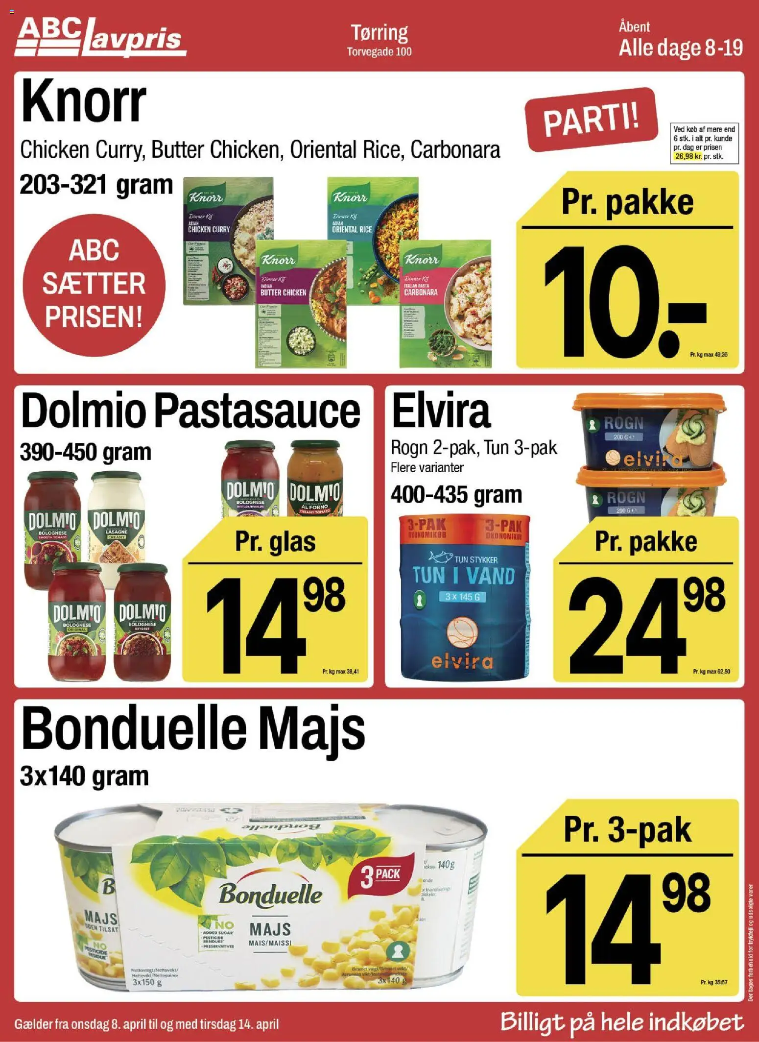 Abc Lavpris tilbudsavis – gyldig fra 08.04.2026 | Side: 8 | Produkter: Pasta, Tun, Pastasauce, Carpete