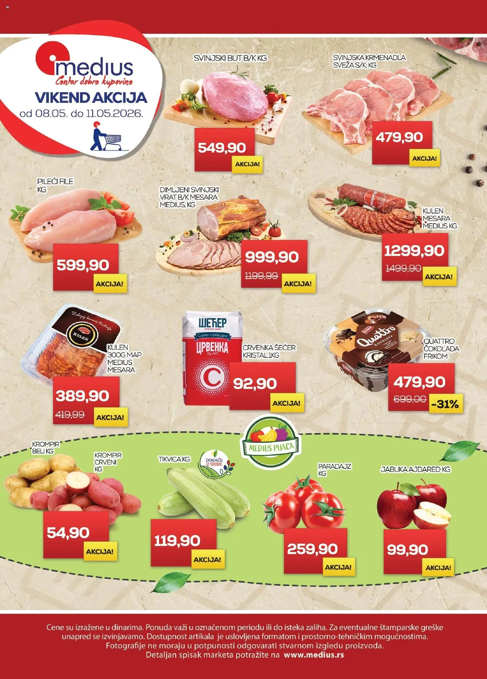 Medius katalog - važi od 08.05.2026 | Strana: 1 | Proizvode: Pileći file, Šećer, Kulen, Tikvica