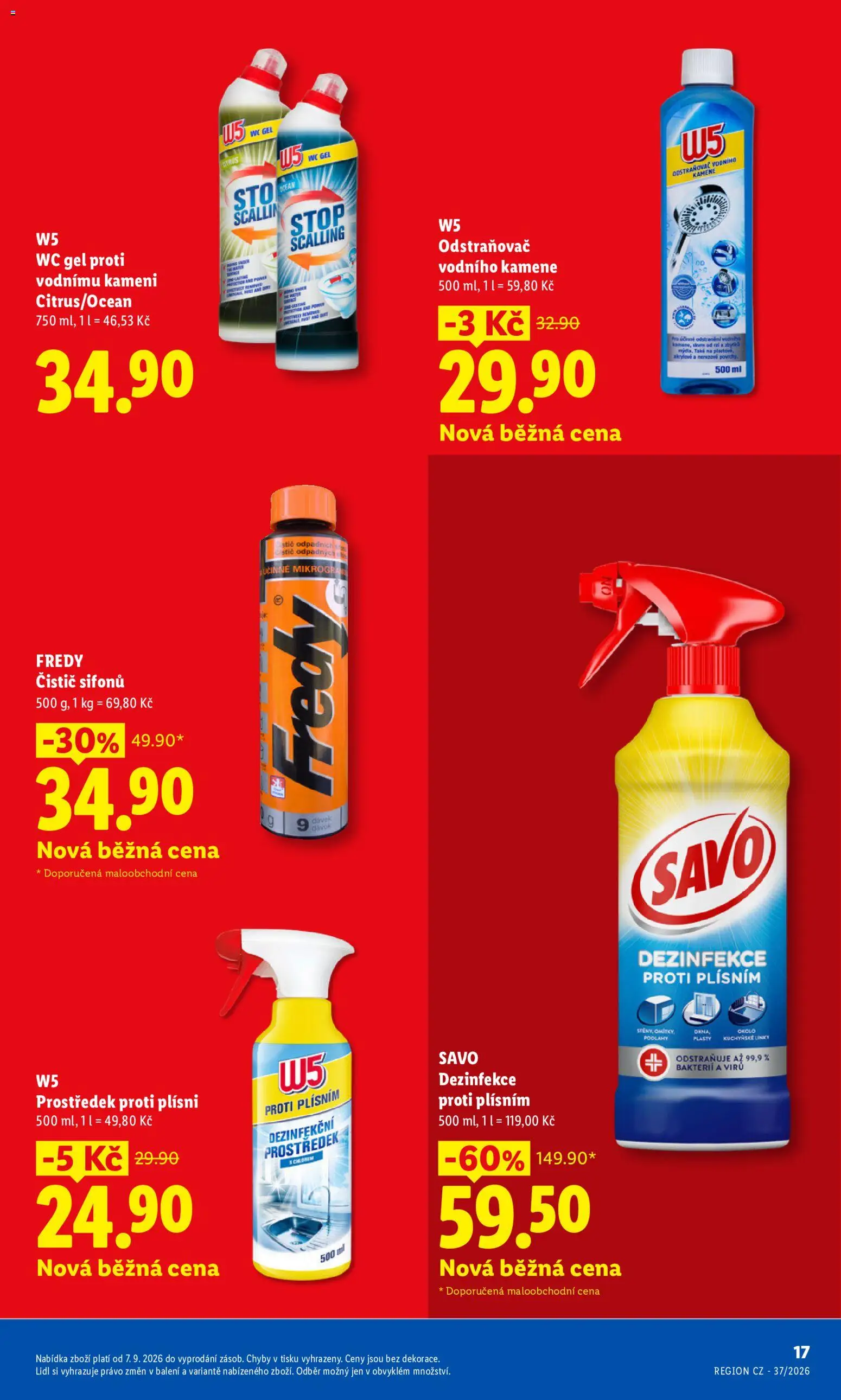 Lidl leták - Pro čistou domácnost máme všechno od 07.09.2026 | Strana: 17 | Produkty: Savo, Wc, W5