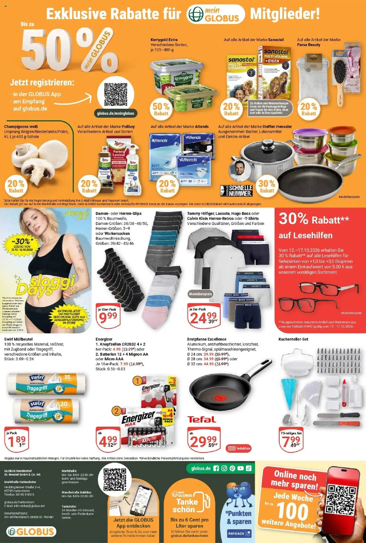 Globus Prospekt Hattersheim (ab 12.10.2026) » Angebote online | Seite: 25 | Produkte: Batterien, Champignons, Hugo, Telefon