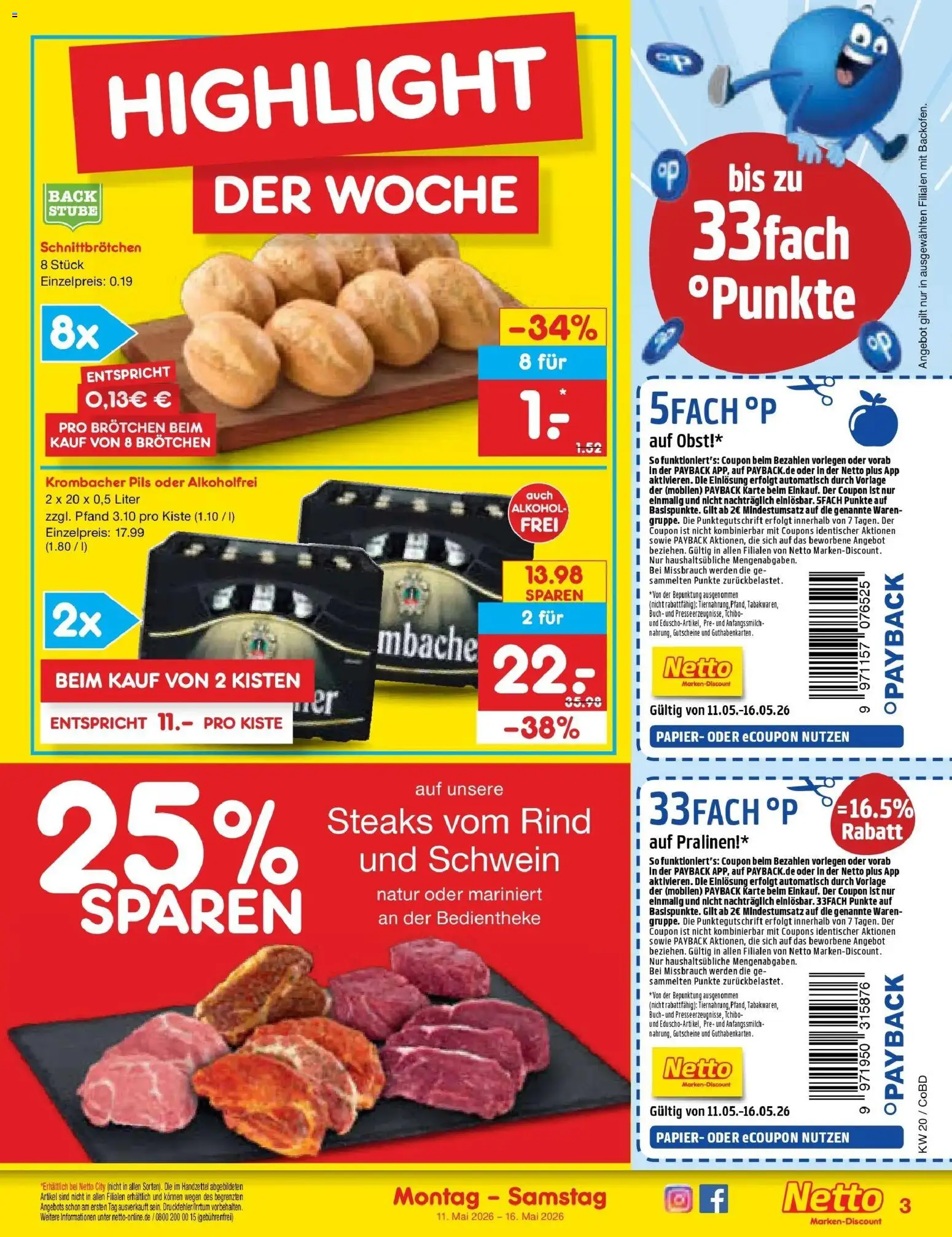 Netto Marken-Discount Prospekt Delitzsch	 – gültig ab 10.05.2026 | Seite: 3 | Produkte: Pils, Obst, Krombacher