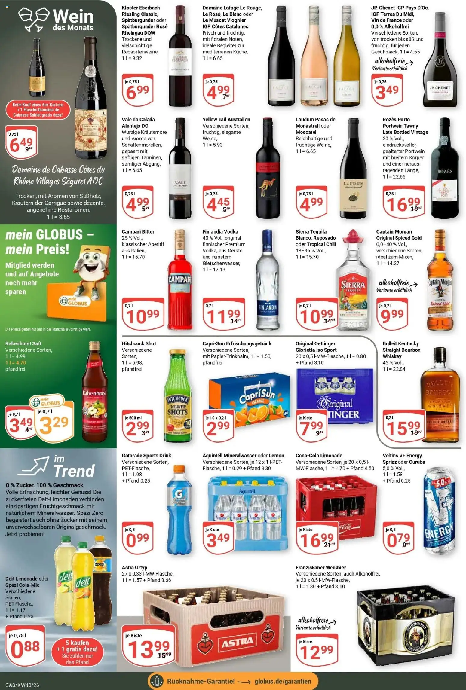 Globus Prospekt Castrop-Rauxel (ab 28.09.2026) » Angebote online | Seite: 19 | Produkte: Mineralwasser, Tequila, Captain morgan, Bourbon